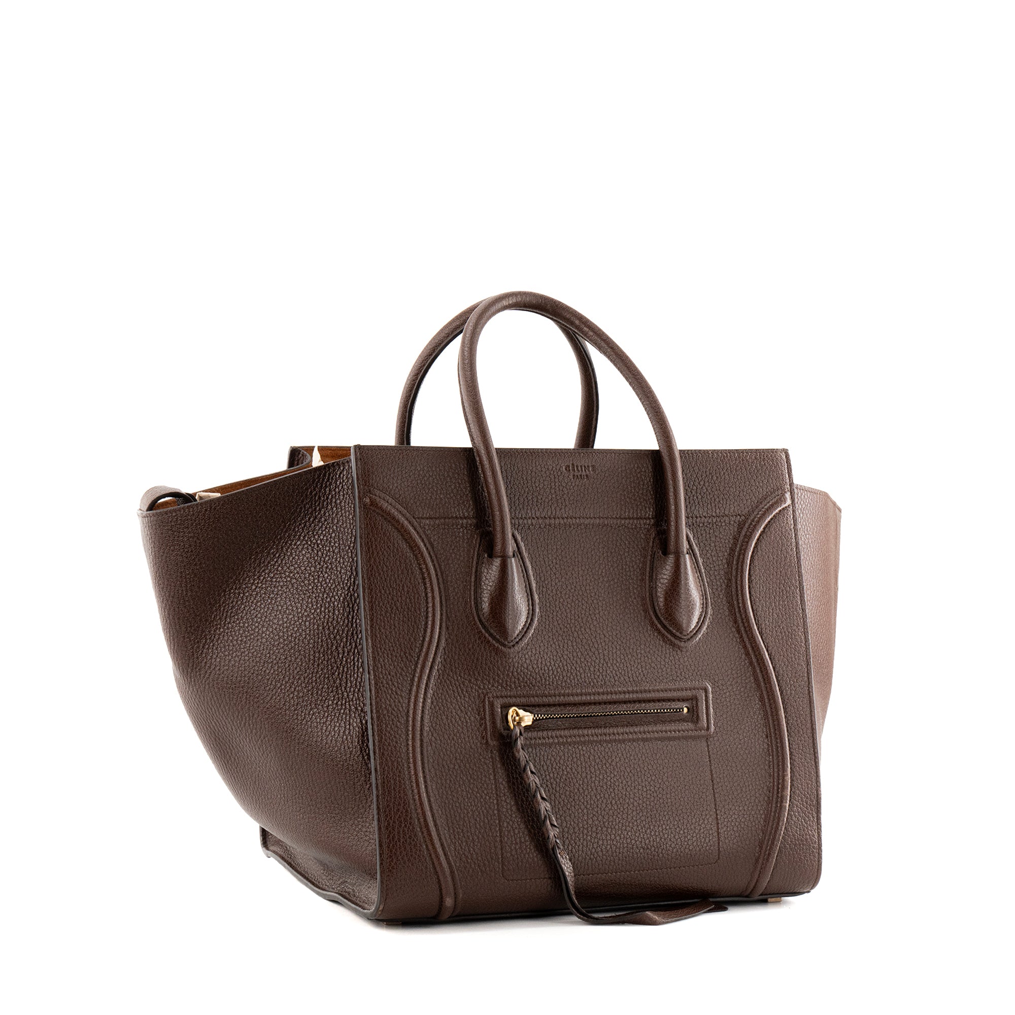 CELINE - Sac à main Luggage Phantom Celine en cuir grainé marron