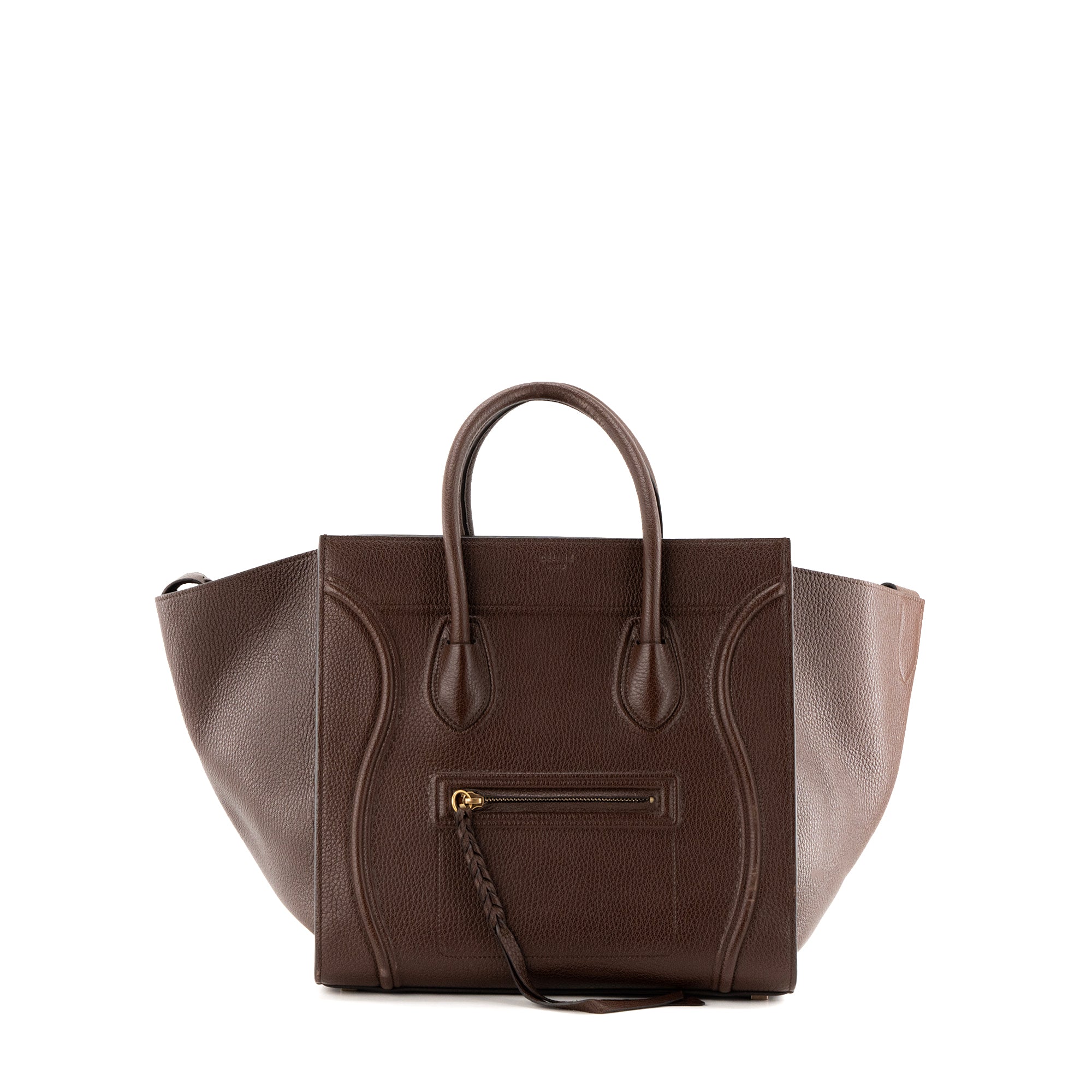 CELINE - Sac à main Luggage Phantom Celine en cuir grainé marron