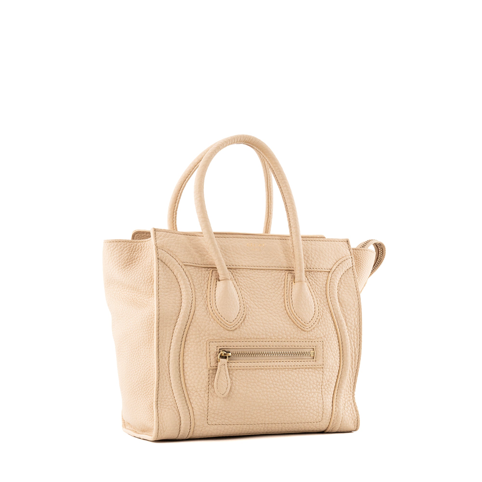 CELINE - Sac à main Micro Luggage Celine en cuir grainé beige