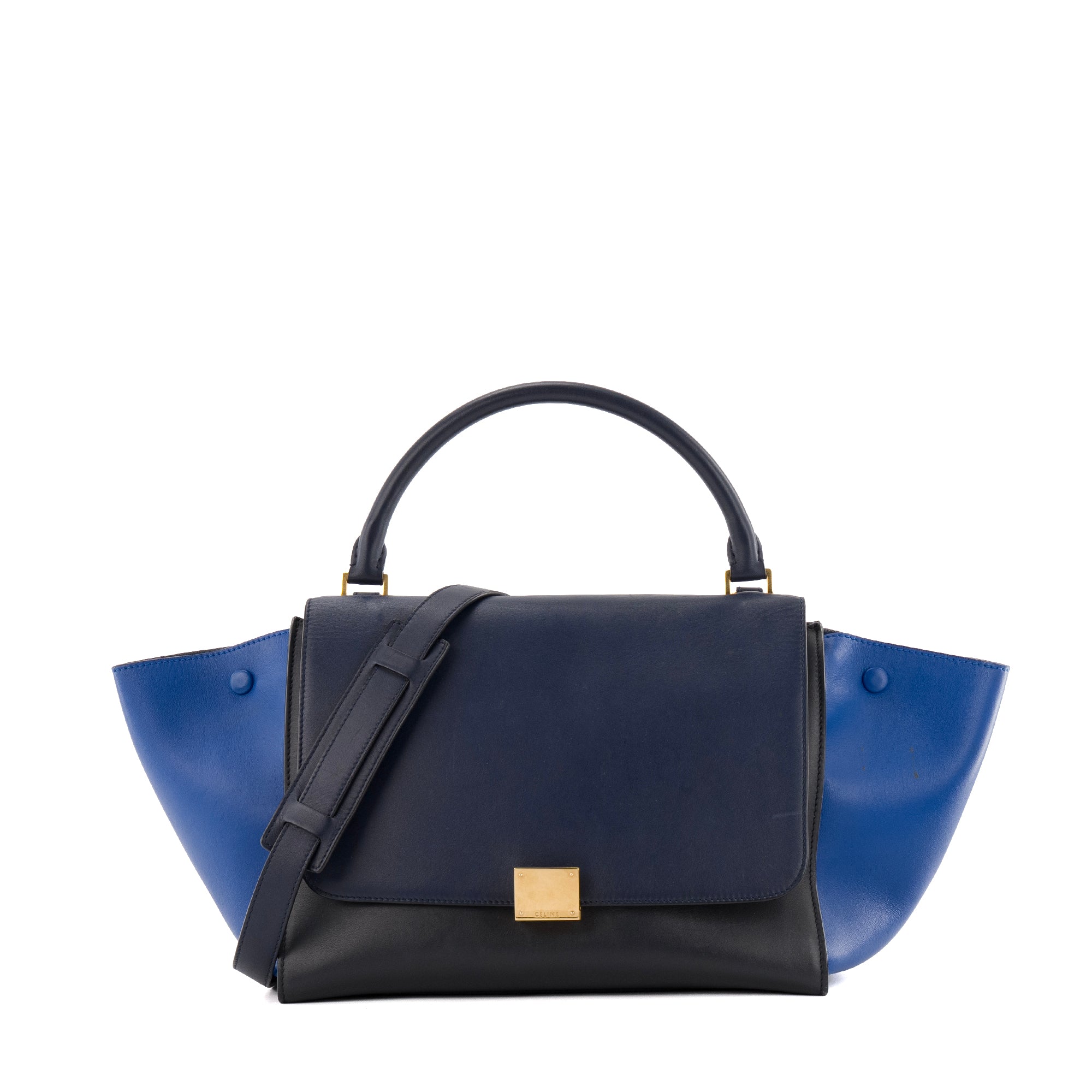 CELINE - Sac à main Trapeze Celine en cuir bleu
