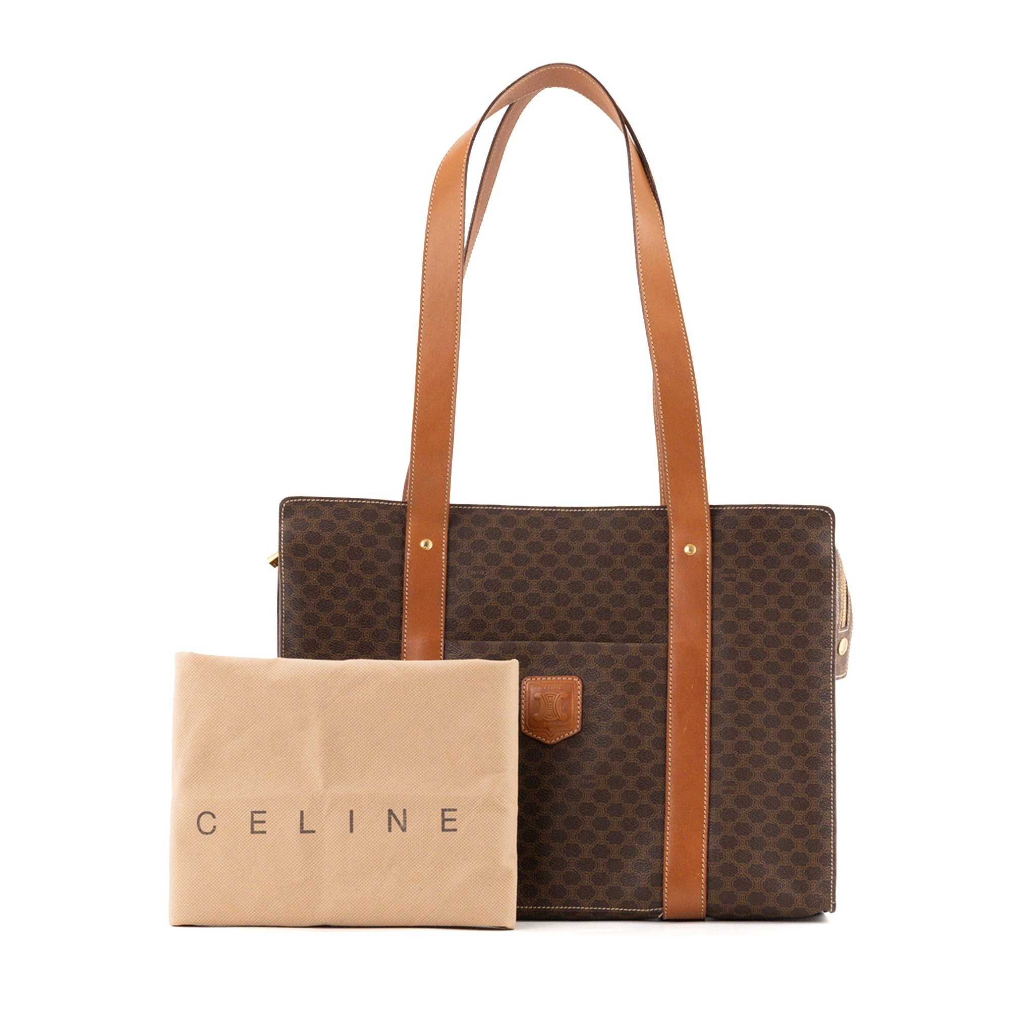 CELINE - Sac cabas Celine en toile enduite macadam marron vintage