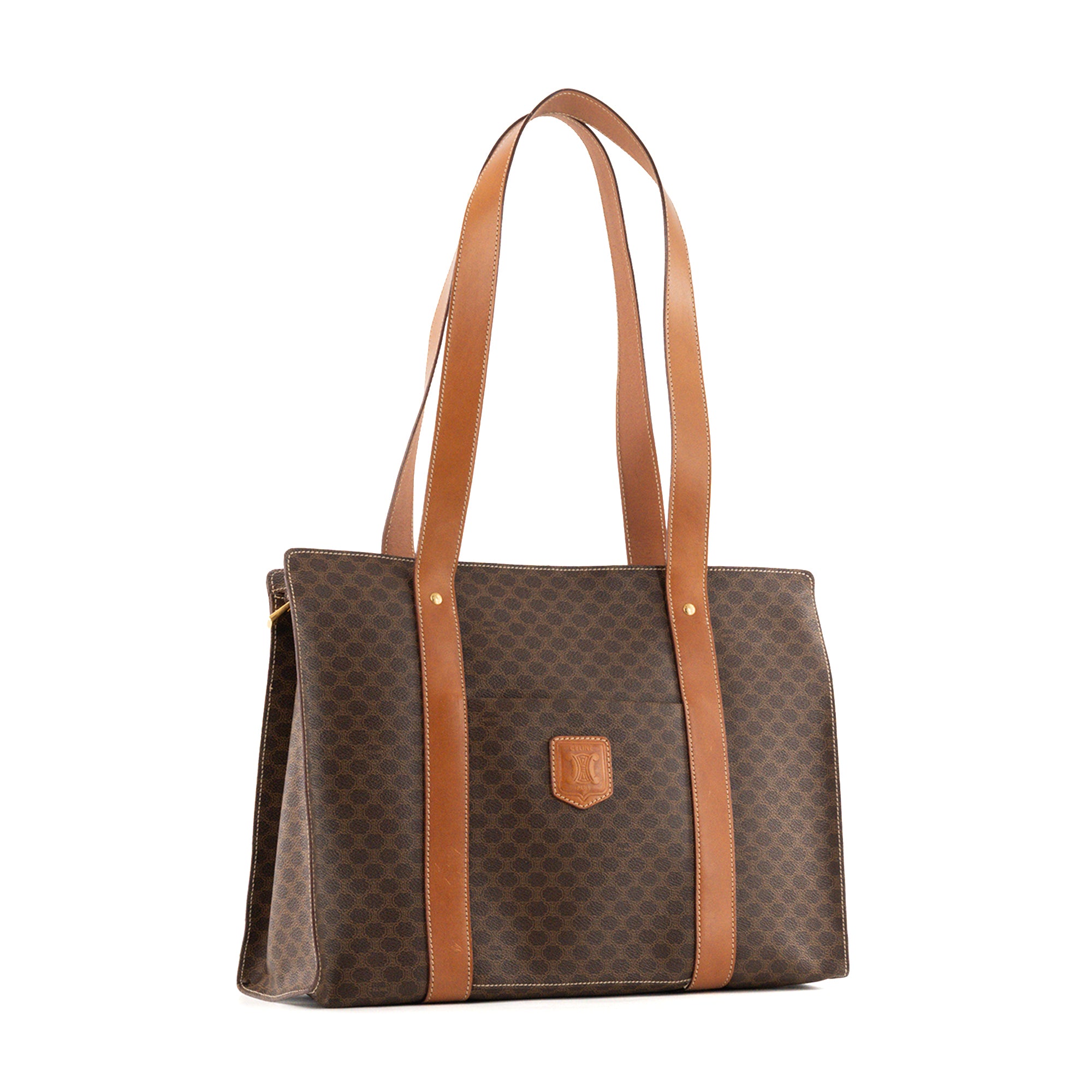 CELINE - Sac cabas Celine en toile enduite macadam marron vintage