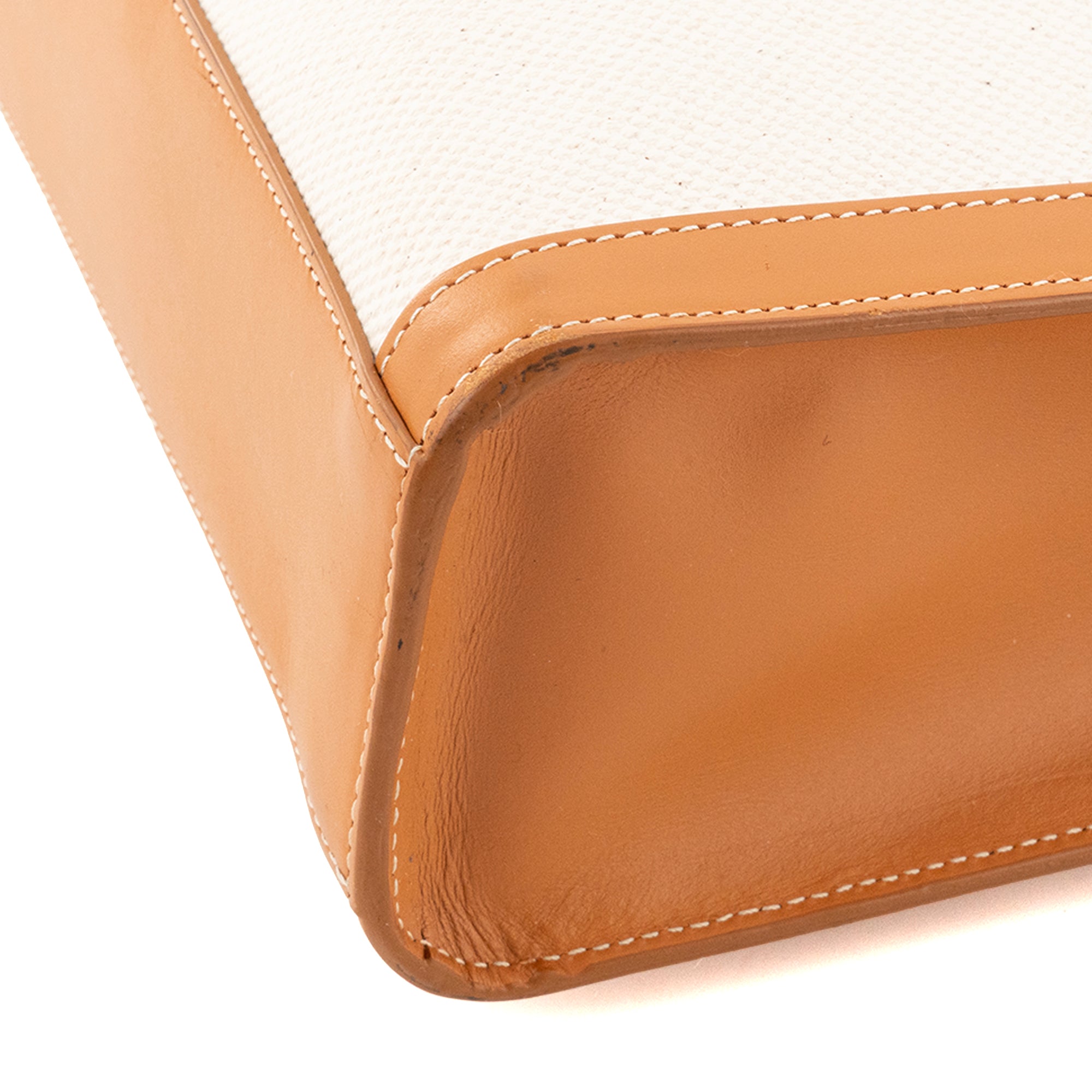 CELINE - Sac Cabas Large Vertical Celine en toile beige et cuir marron