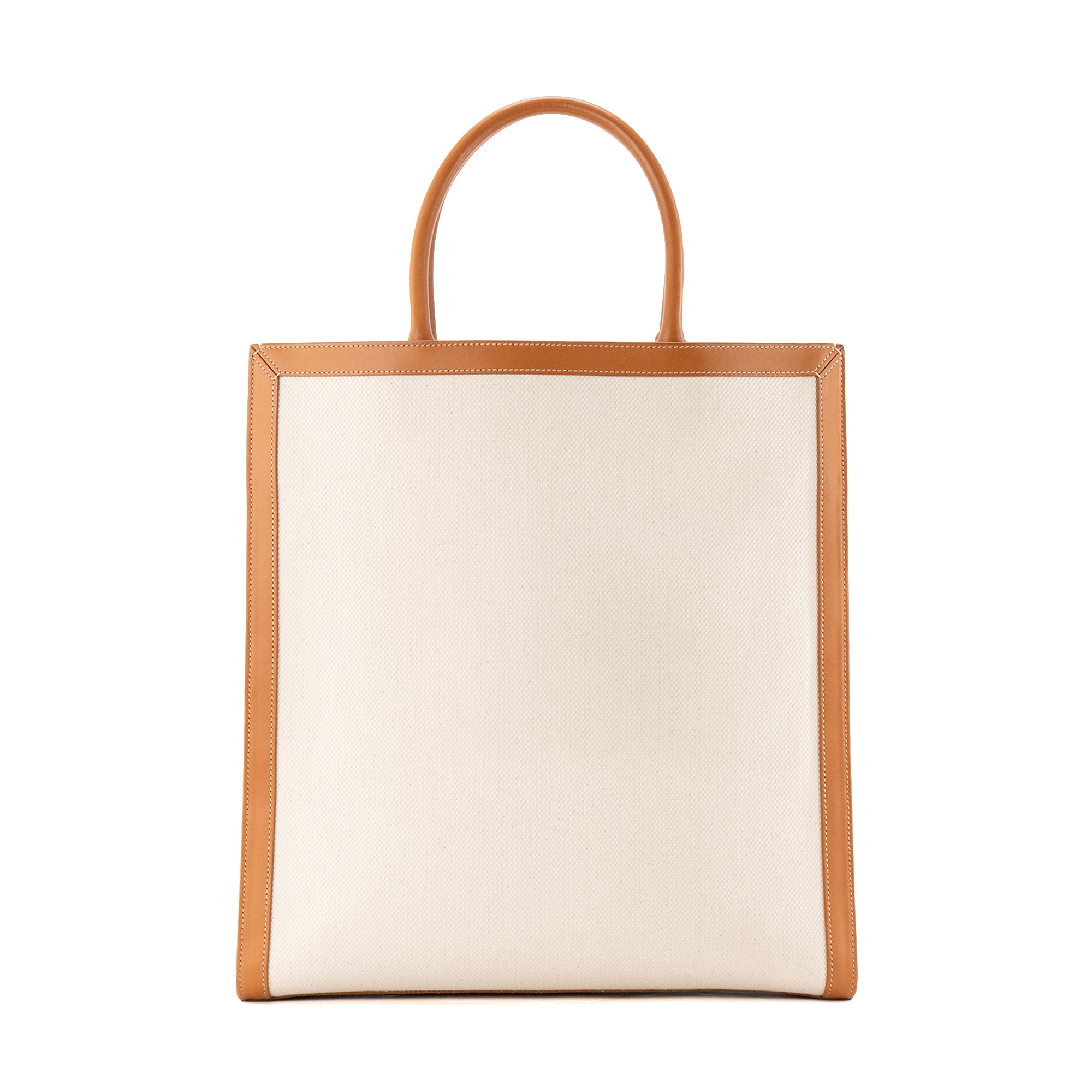 CELINE - Sac Cabas Large Vertical Celine en toile beige et cuir marron
