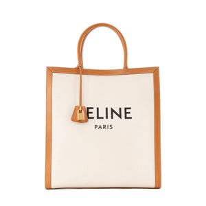 CELINE - Sac Cabas Large Vertical Celine en toile beige et cuir marron