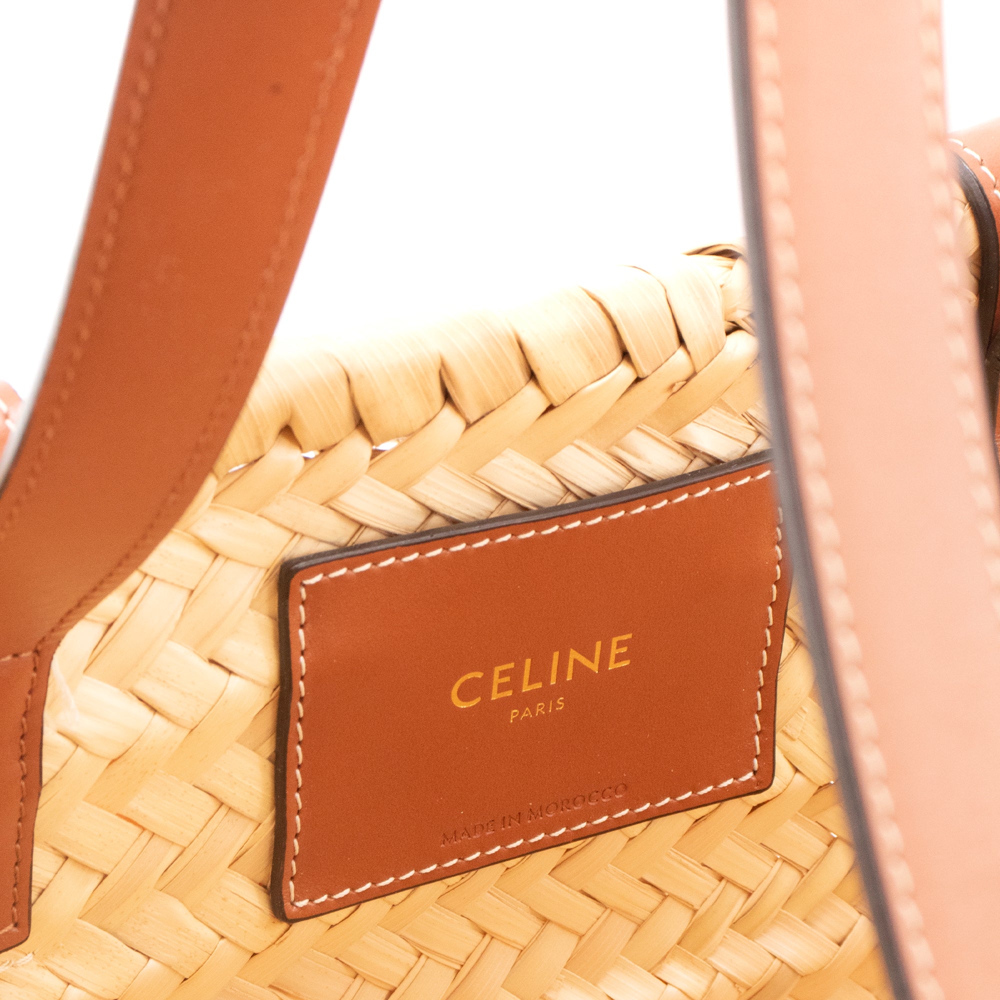 CELINE - Sac cabas Panier Triomphe Moyen Celine en feuilles de palmier et cuir marron