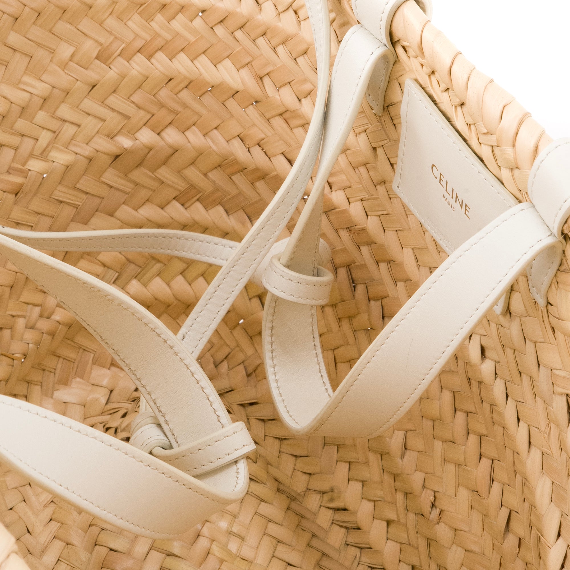 CELINE - Sac cabas Panier Triomphe PM Celine en osier et cuir blanc