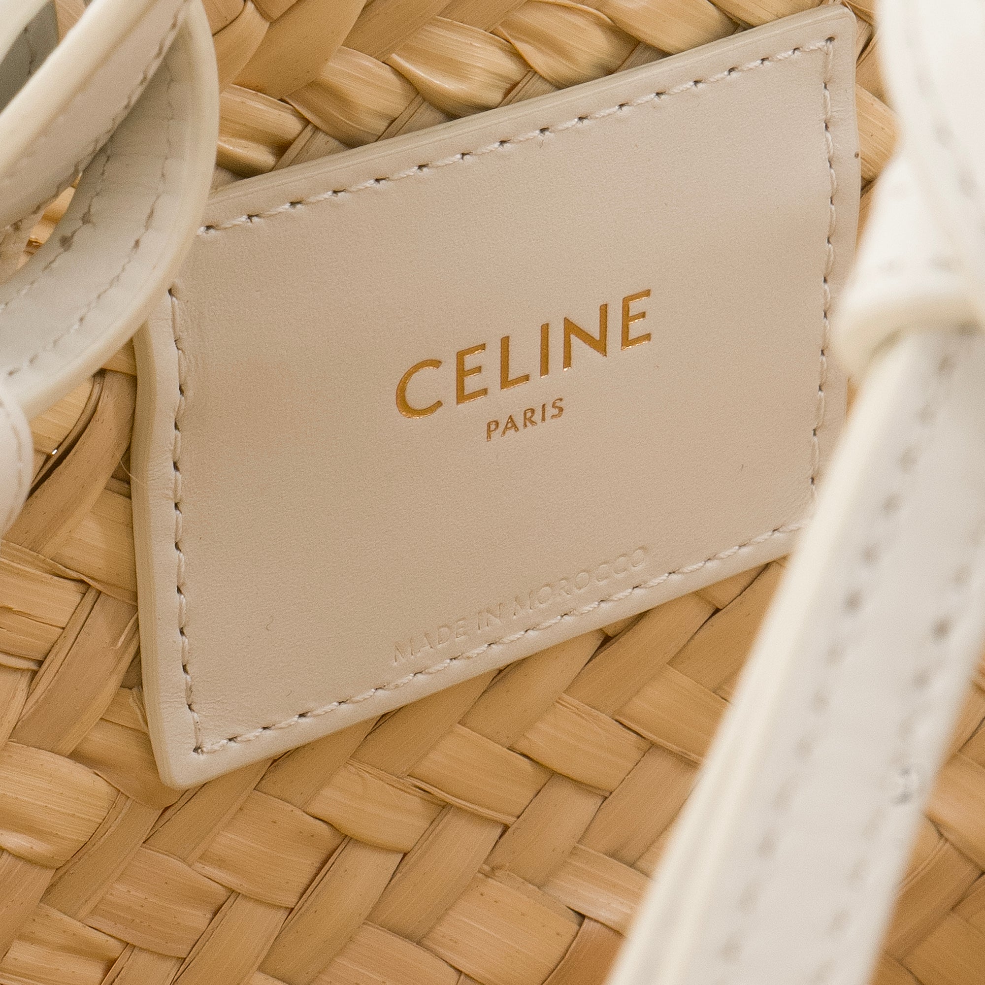CELINE - Sac cabas Panier Triomphe PM Celine en osier et cuir blanc