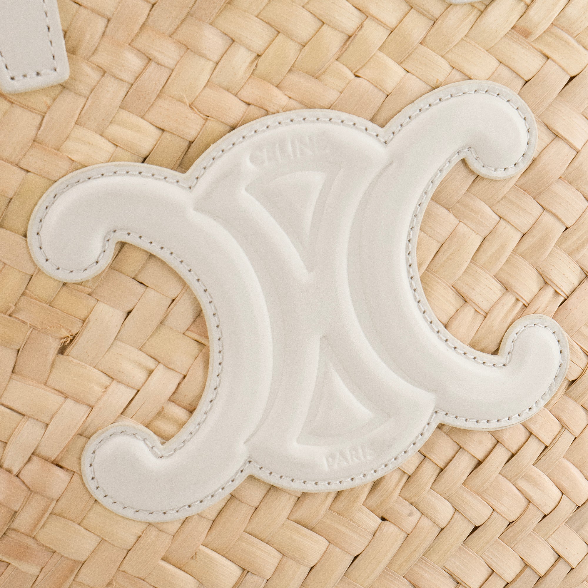 CELINE - Sac cabas Panier Triomphe PM Celine en osier et cuir blanc