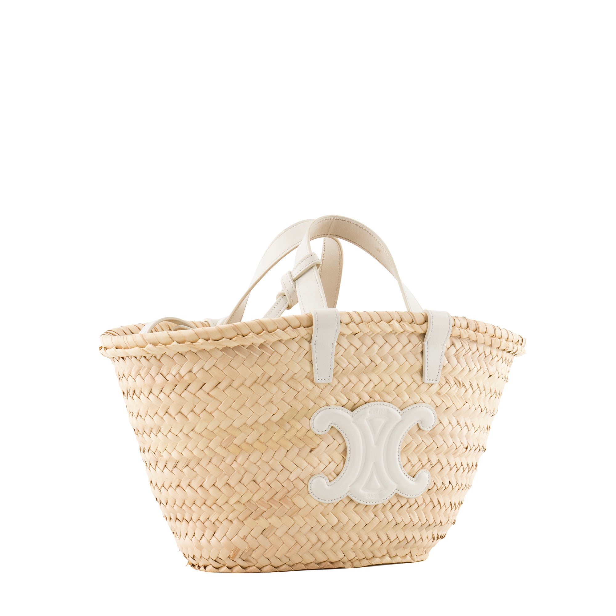 CELINE - Sac cabas Panier Triomphe PM Celine en osier et cuir blanc