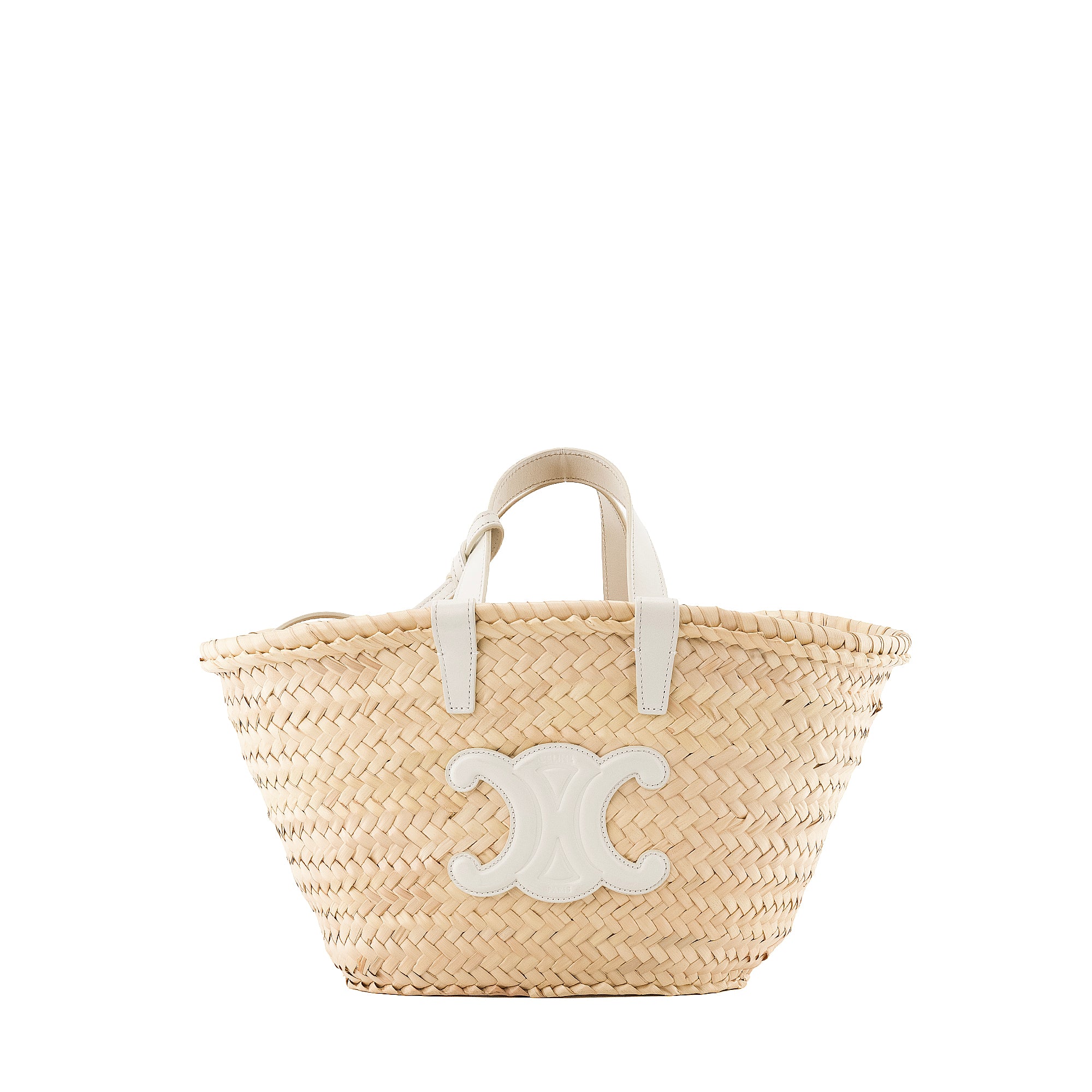 CELINE - Sac cabas Panier Triomphe PM Celine en osier et cuir blanc