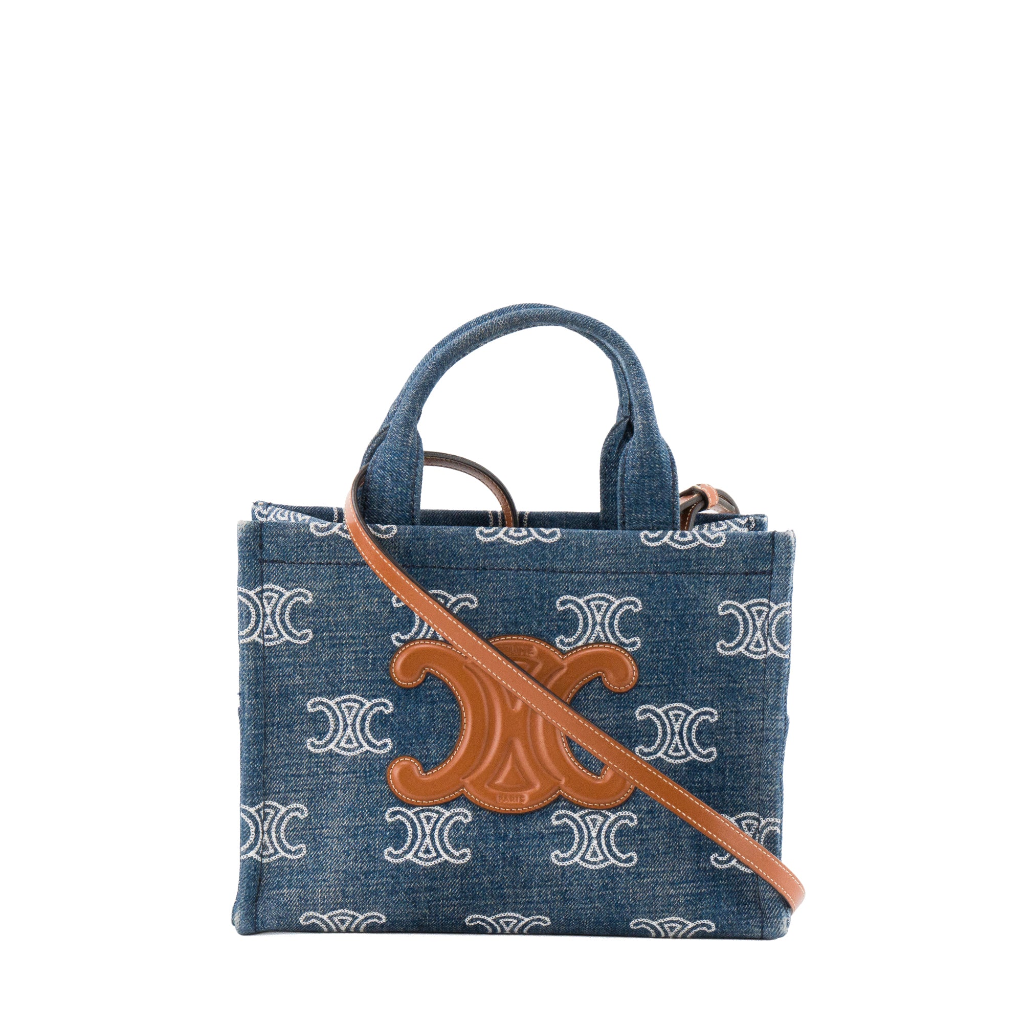 CELINE - Sac cabas Thais Celine en denim et cuir tan