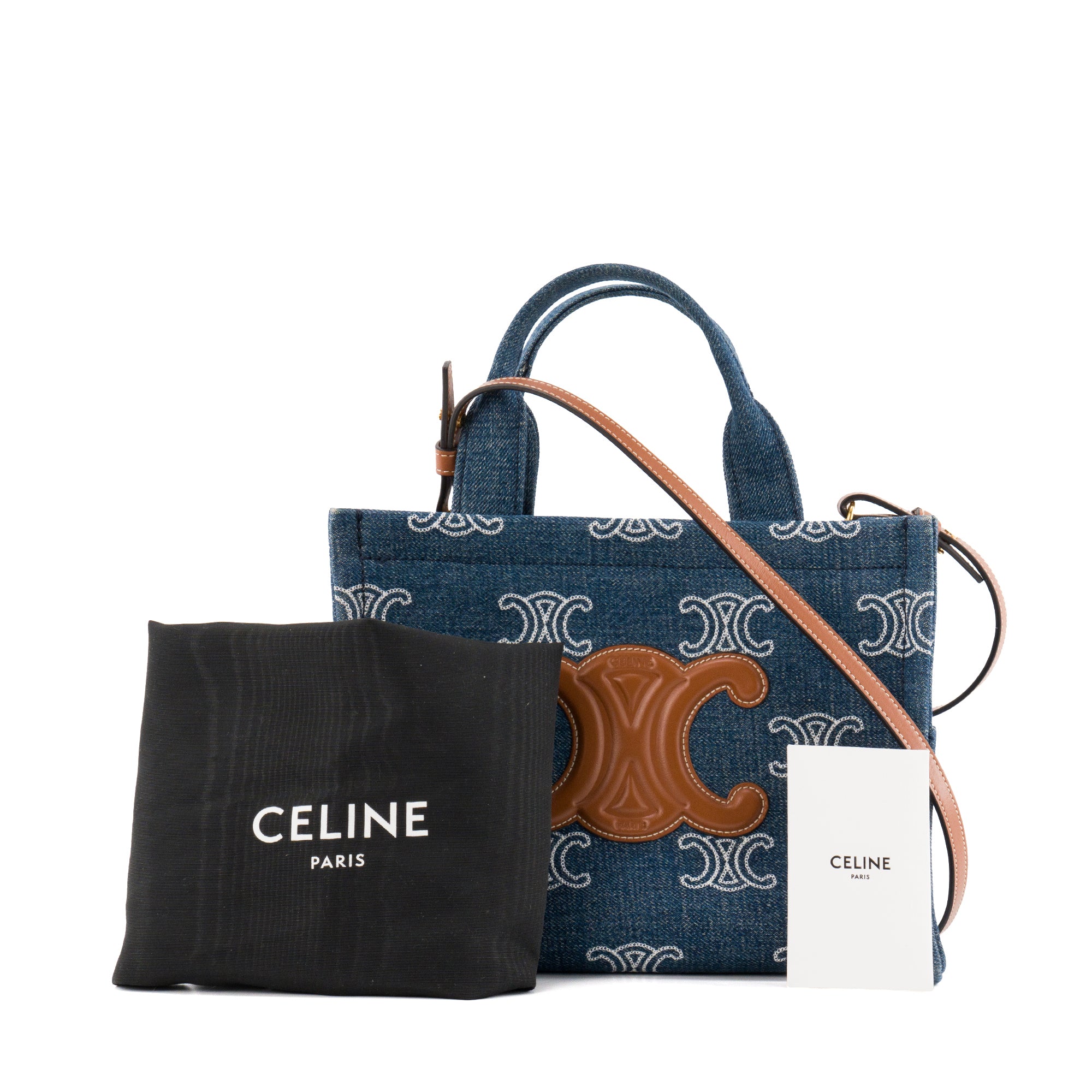 CELINE - Sac cabas Thais PM Celine en denim et cuir tan édition limitée