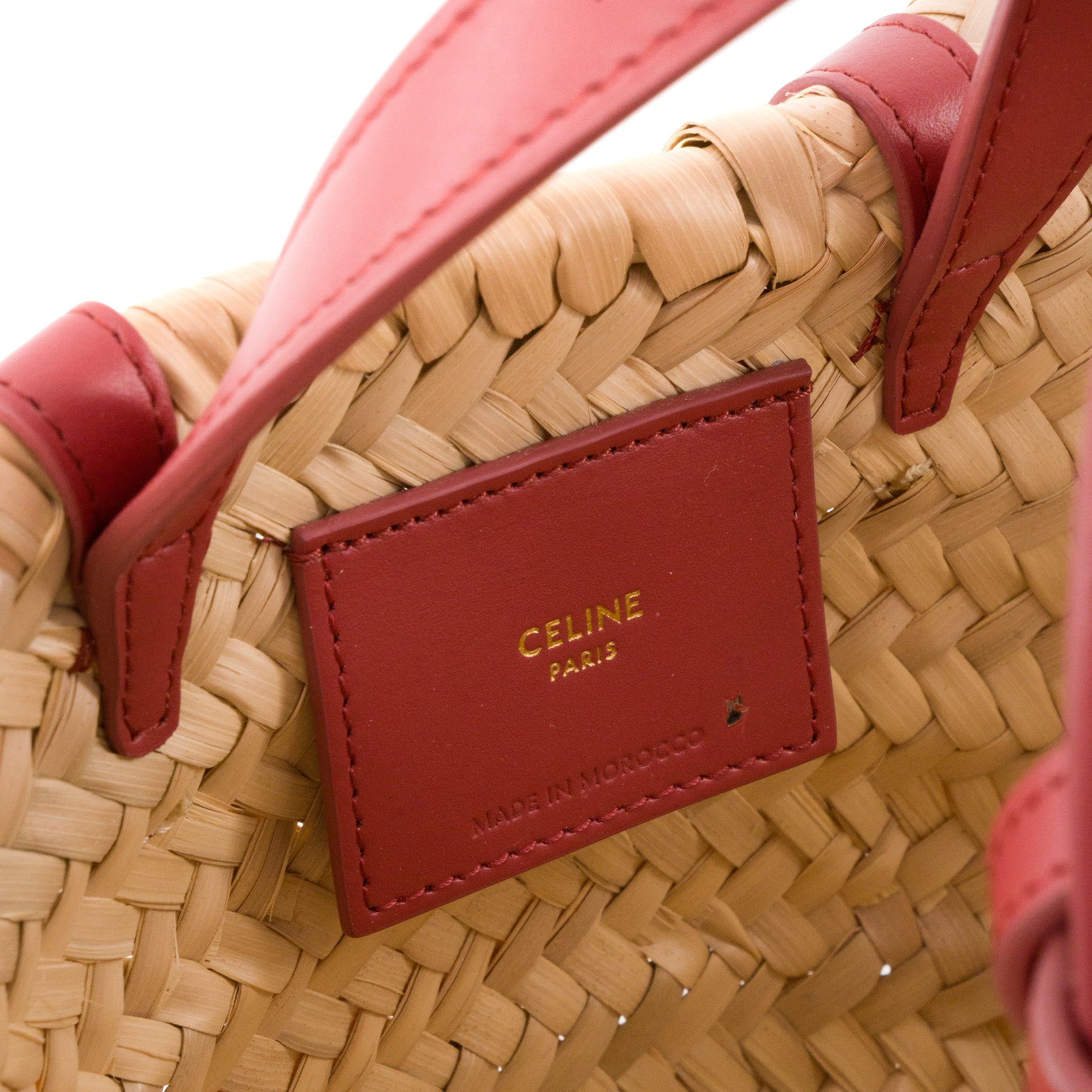 CELINE - Sac Panier Triomphe mini Celine en paille et cuir rose