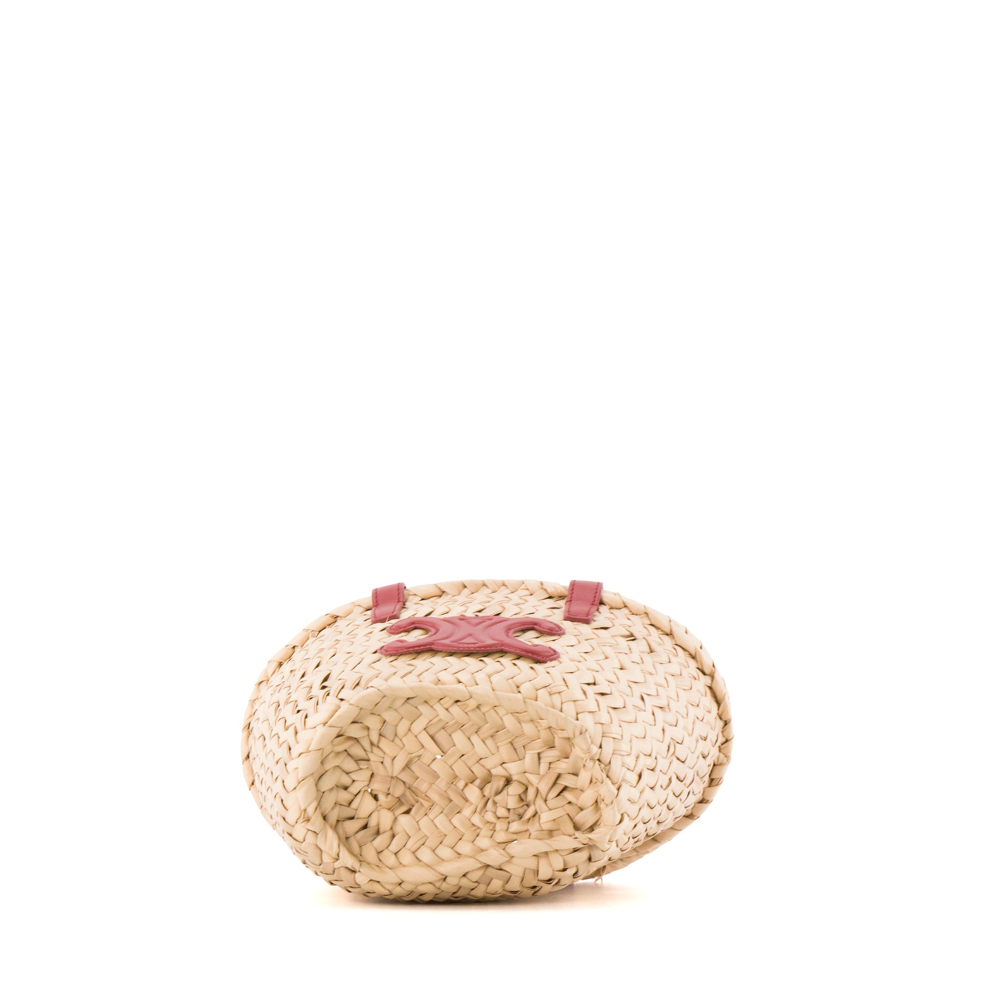 CELINE - Sac Panier Triomphe mini Celine en paille et cuir rose