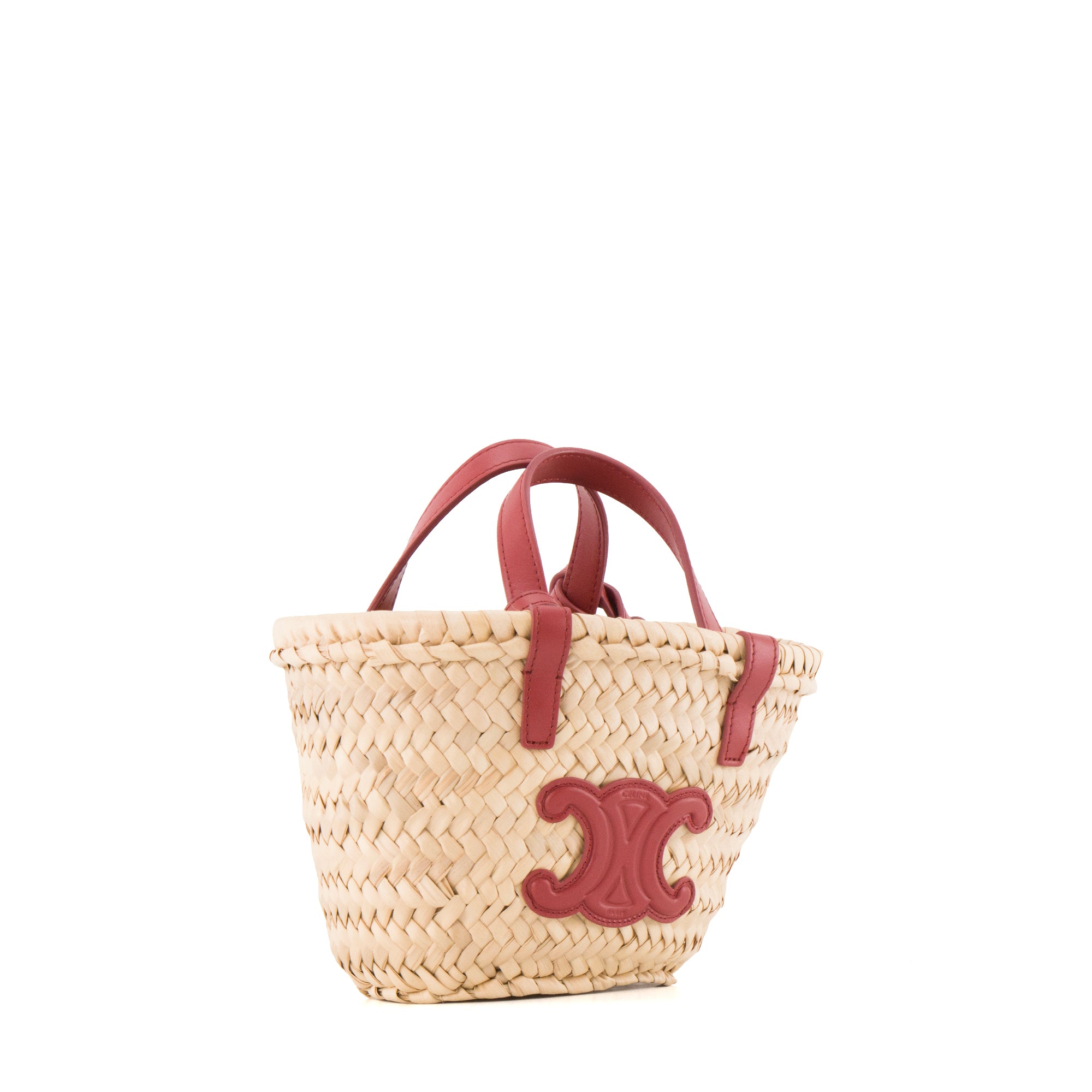 CELINE - Sac Panier Triomphe mini Celine en paille et cuir rose