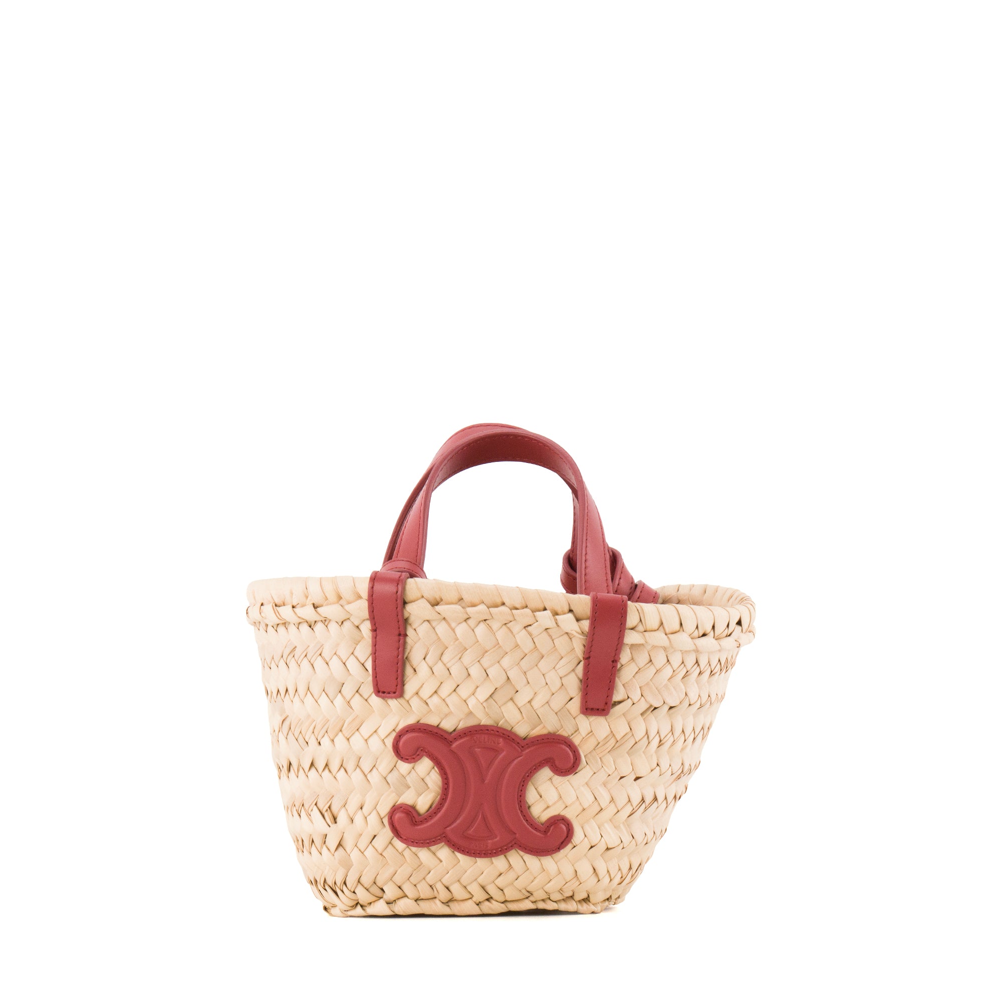 CELINE - Sac Panier Triomphe mini Celine en paille et cuir rose