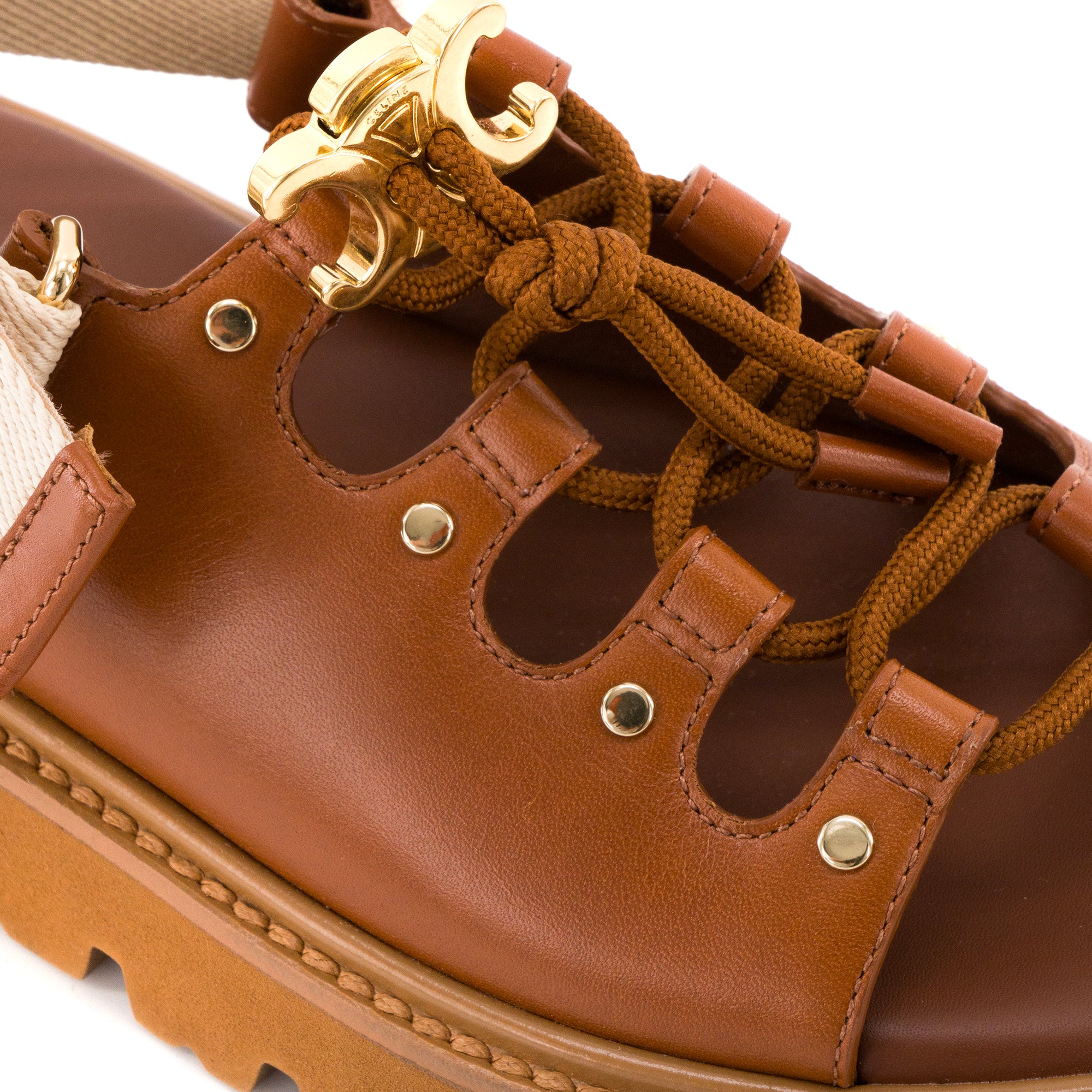 CELINE - Sandales Billie Celine en cuir tan et textile écru (T35)