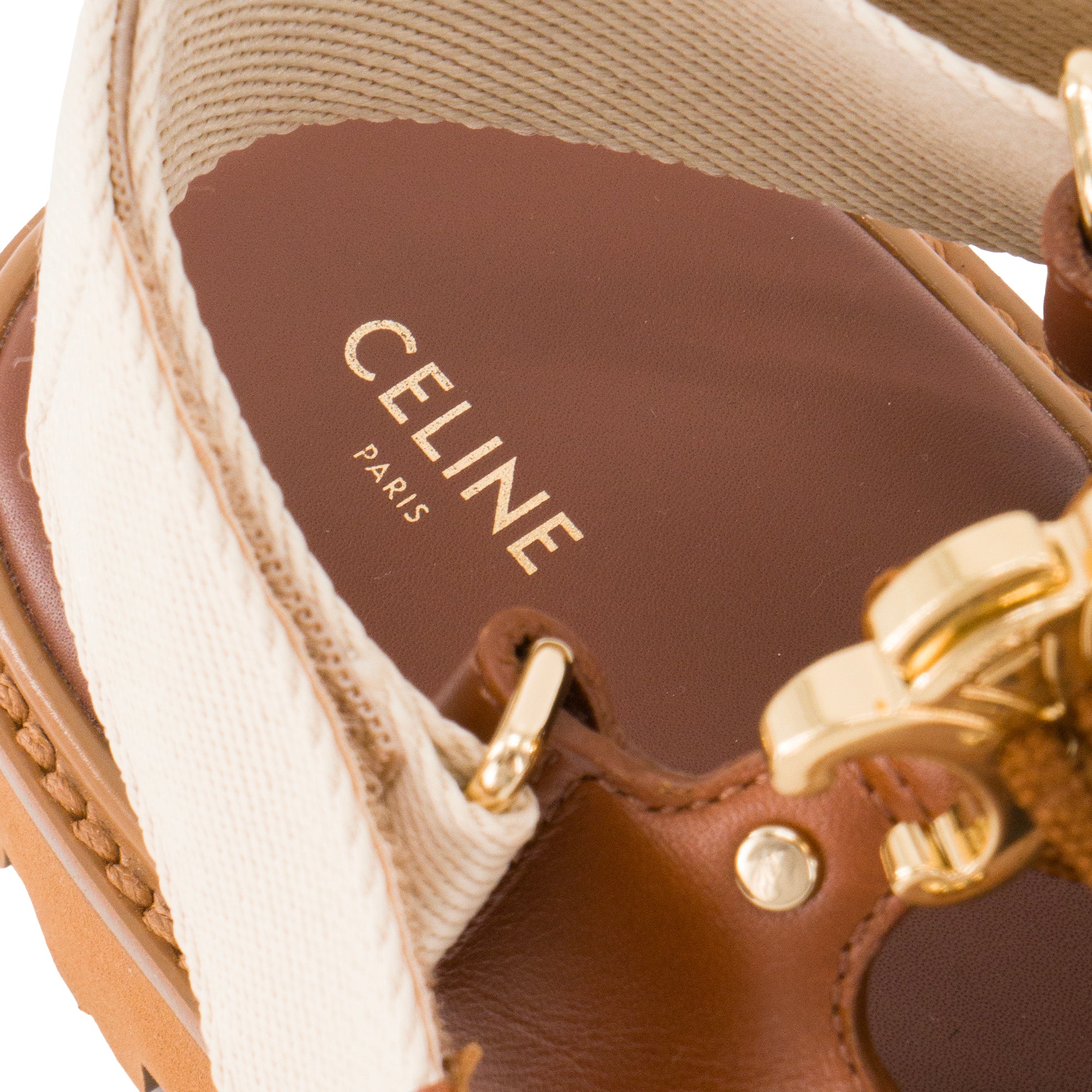 CELINE - Sandales Billie Celine en cuir tan et textile écru (T35)