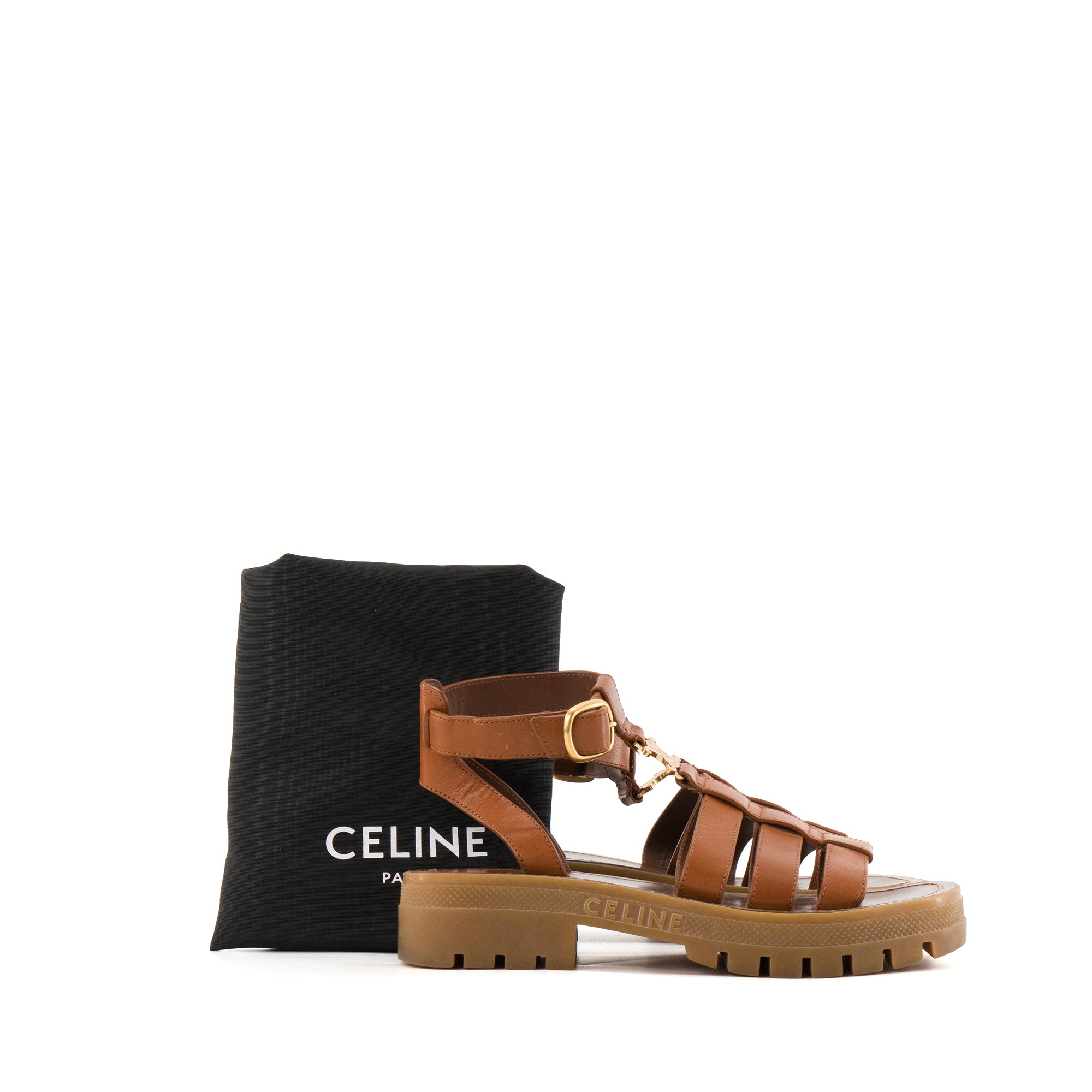 CELINE - Sandales Clea Gladiateur Triomphe Celine en cuir lisse marron (T34)