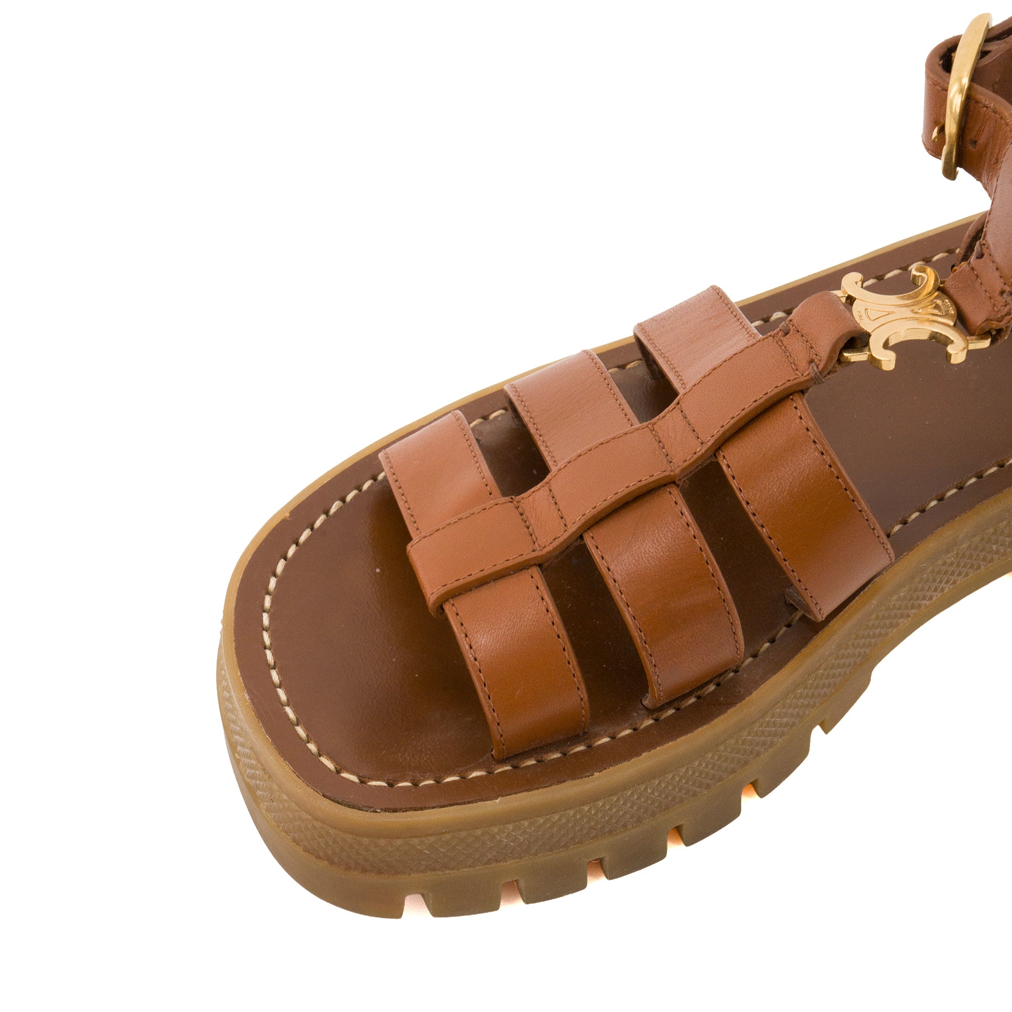 CELINE - Sandales Clea Gladiateur Triomphe Celine en cuir lisse marron (T34)