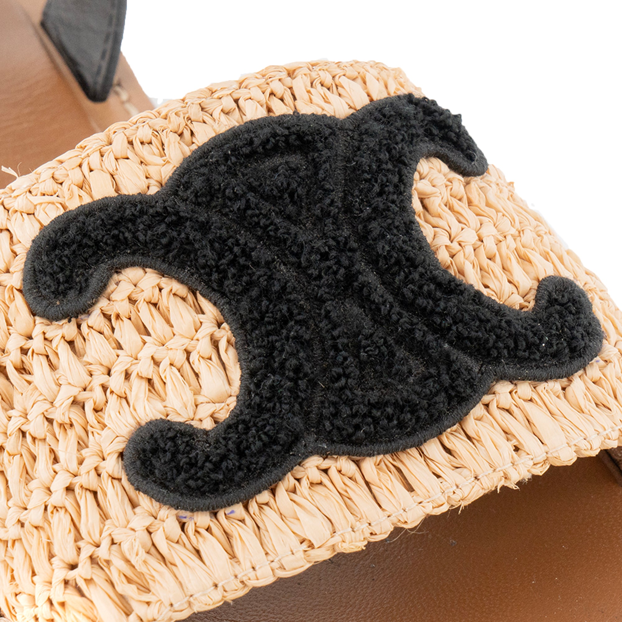 CELINE - Sandales Jolly Triomphe Celine en raphia et cuir lisse noir (T37)