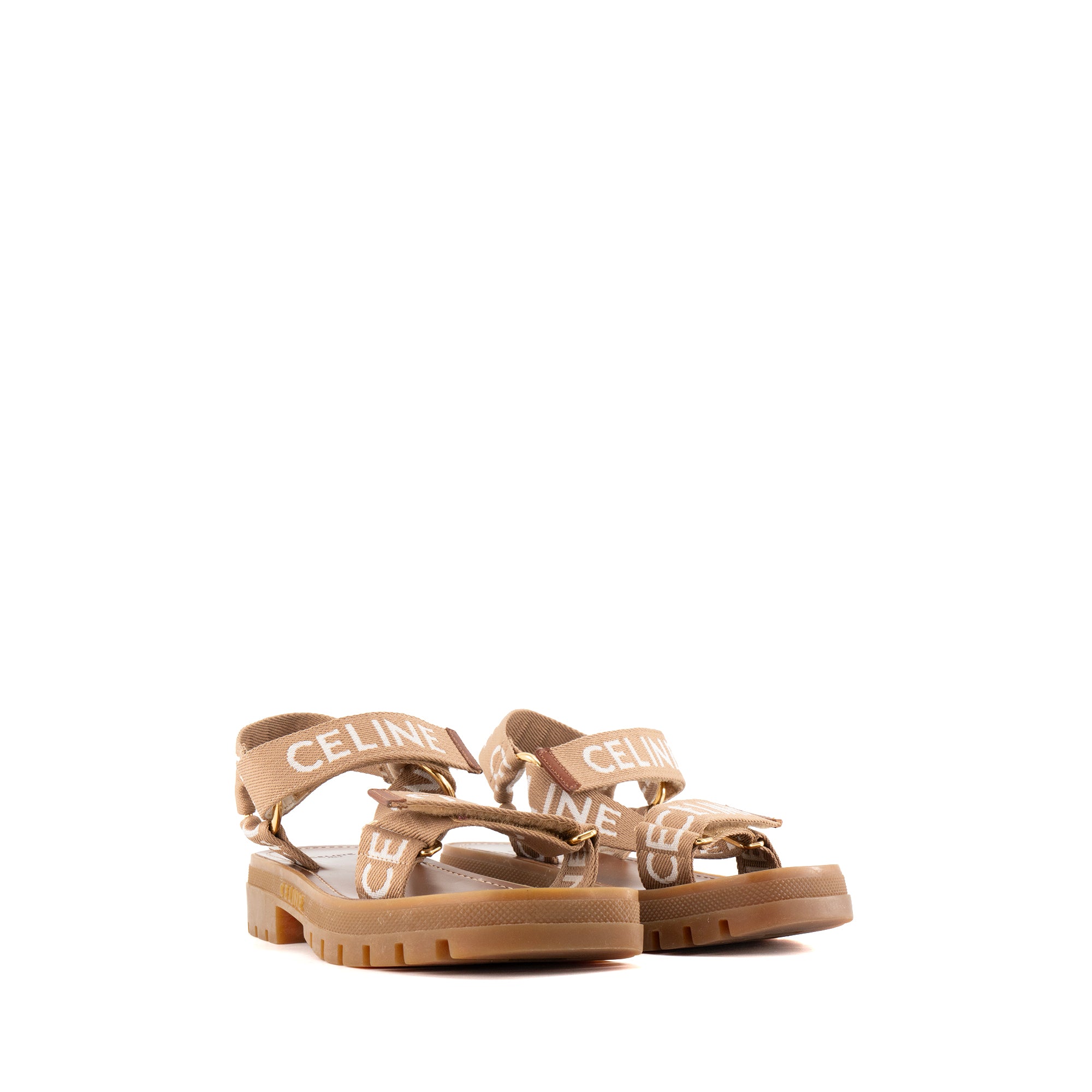 CELINE - Sandales Leo Celine en toile marron et blanche (T38)