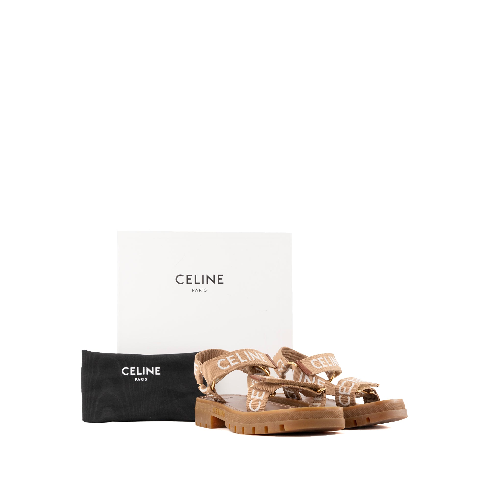 CELINE - Sandales Leo Celine en toile marron et blanche (T38)