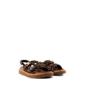 CELINE - Sandales Tippi Triomphe en veau velours imprimé léopard (T40)