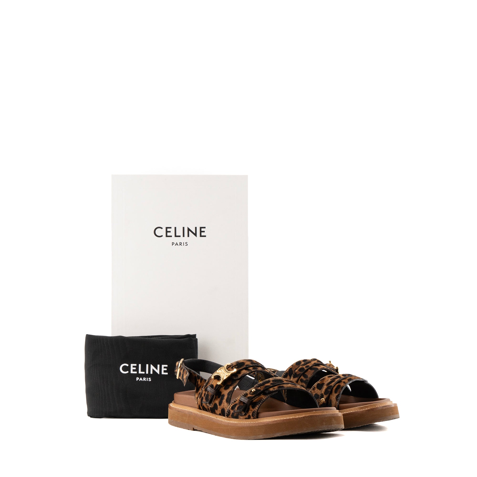 CELINE - Sandales Tippi Triomphe en veau velours imprimé léopard (T40)