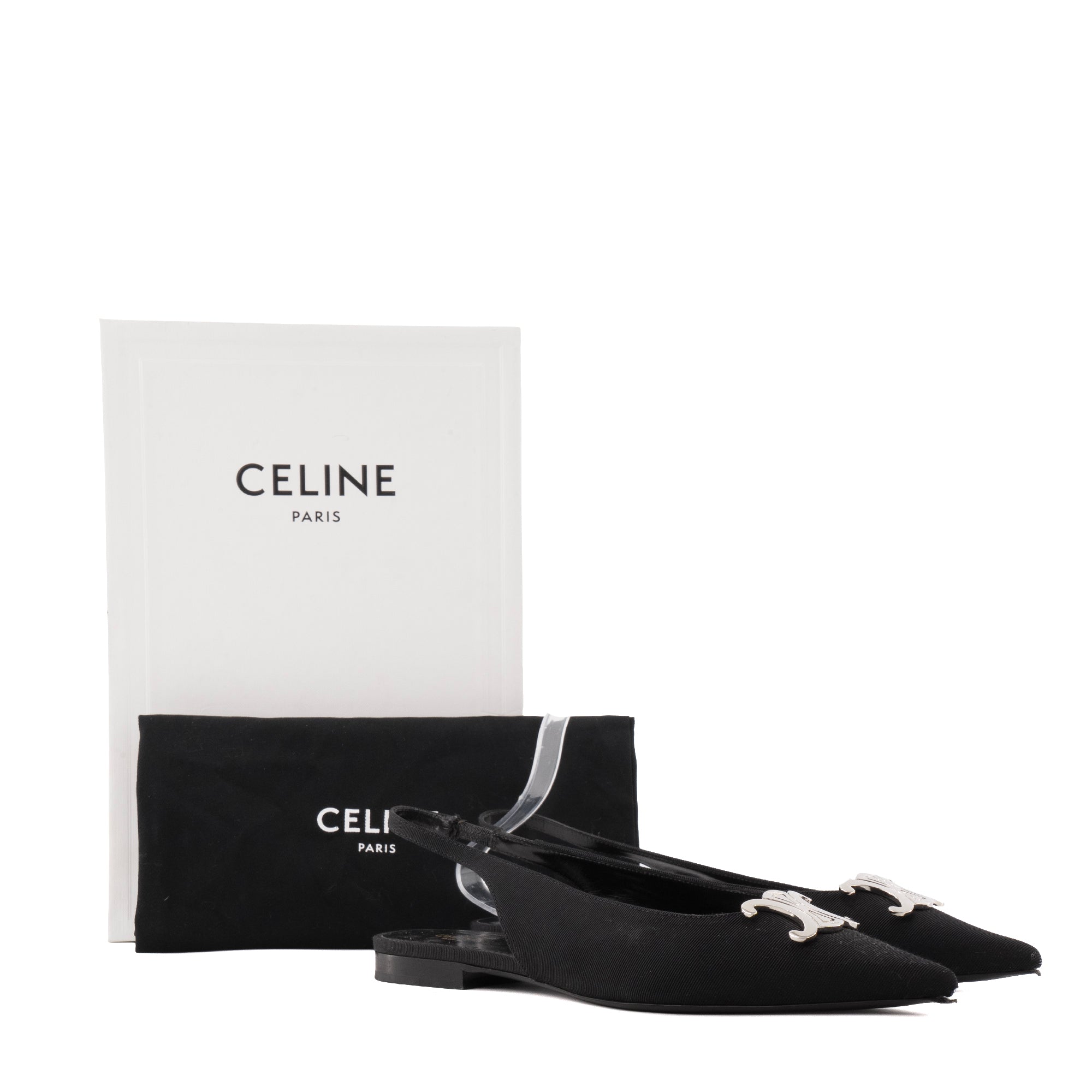 CELINE - Sandales Slingback Triomphe Celine en toile noire (T39)