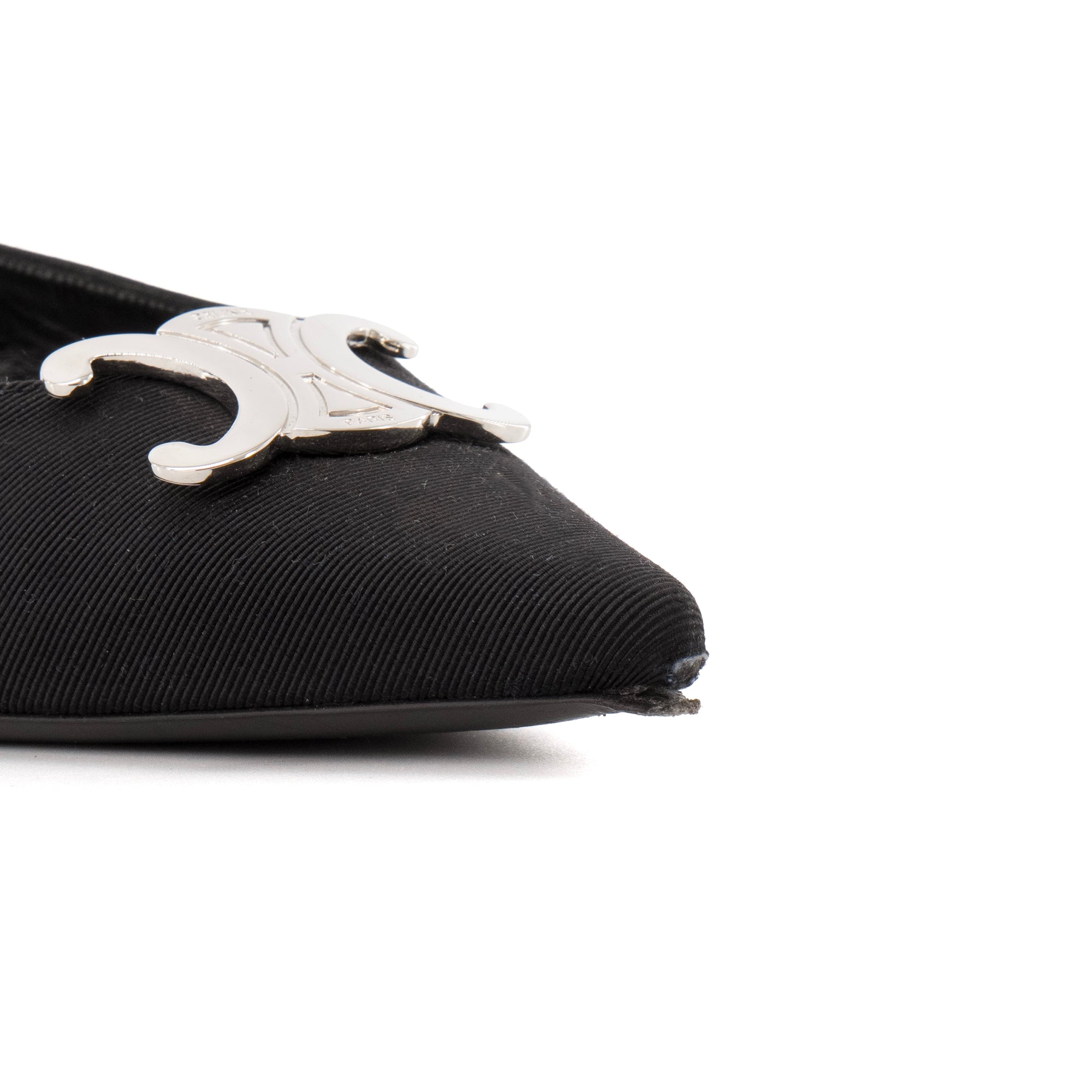 CELINE - Sandales Slingback Triomphe Celine en toile noire (T39)