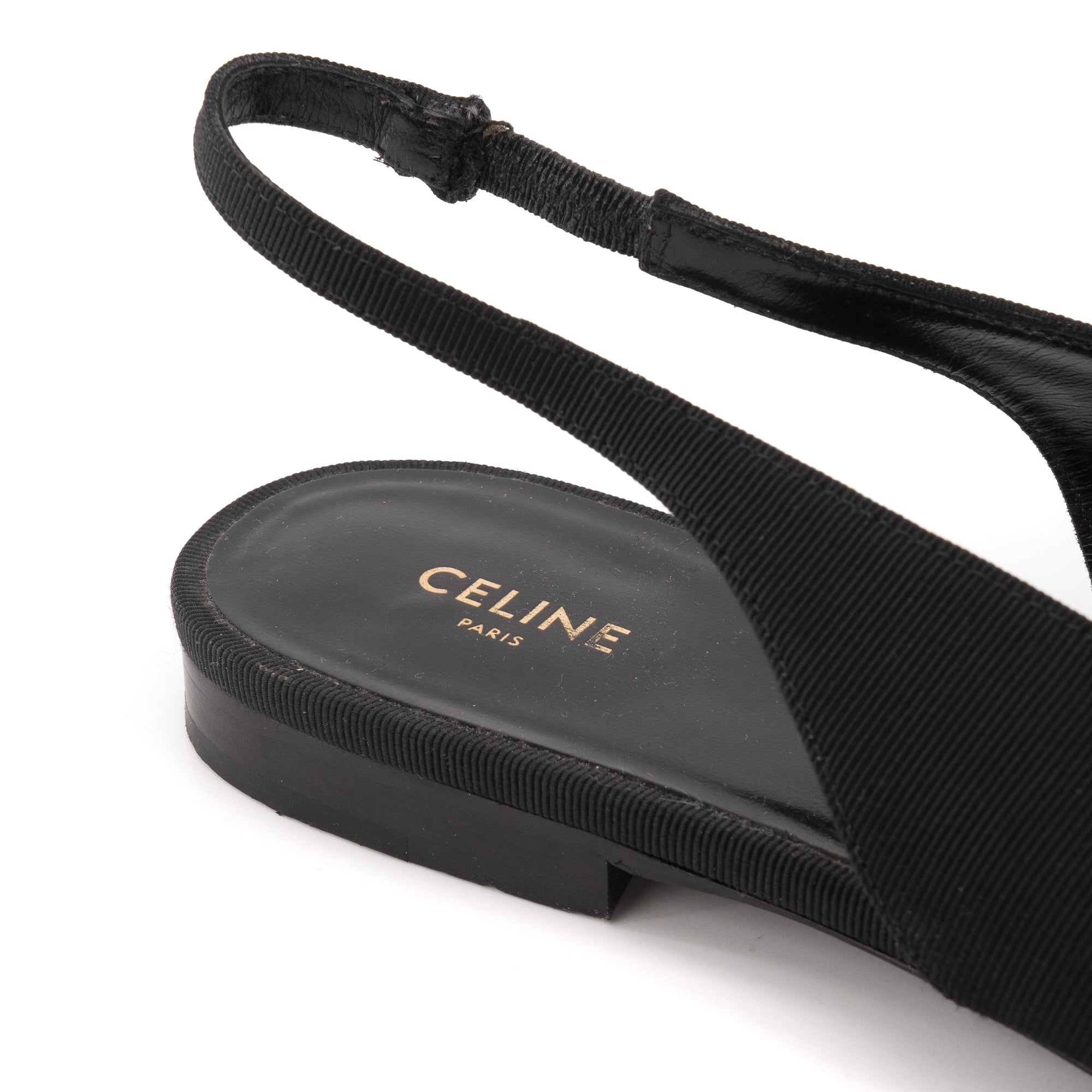 CELINE - Sandales Slingback Triomphe Celine en toile noire (T39)