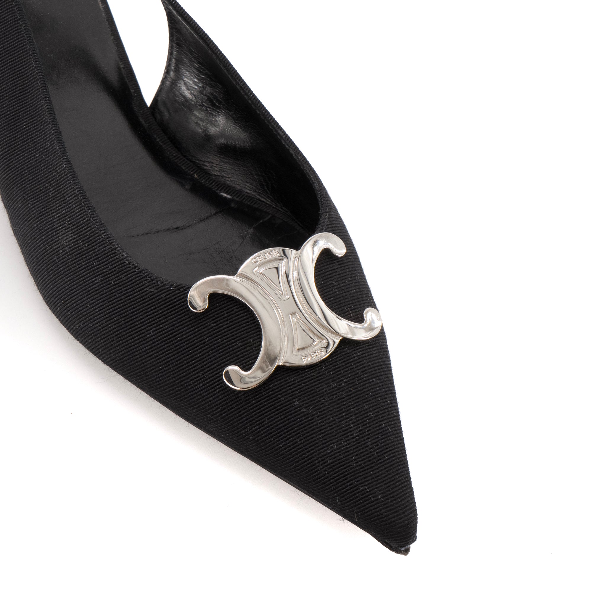 CELINE - Sandales Slingback Triomphe Celine en toile noire (T39)