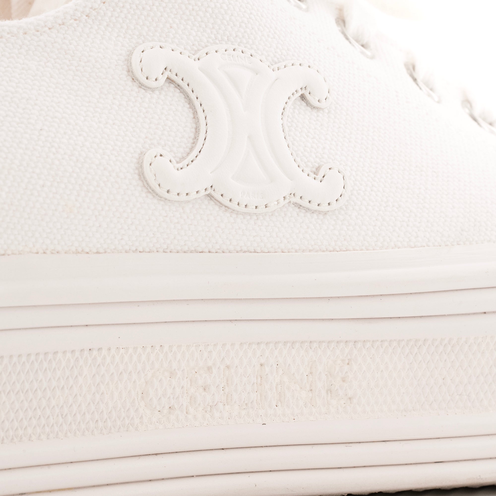 CELINE - Sneakers Jane Celine en toile blanche et cuir (T37)