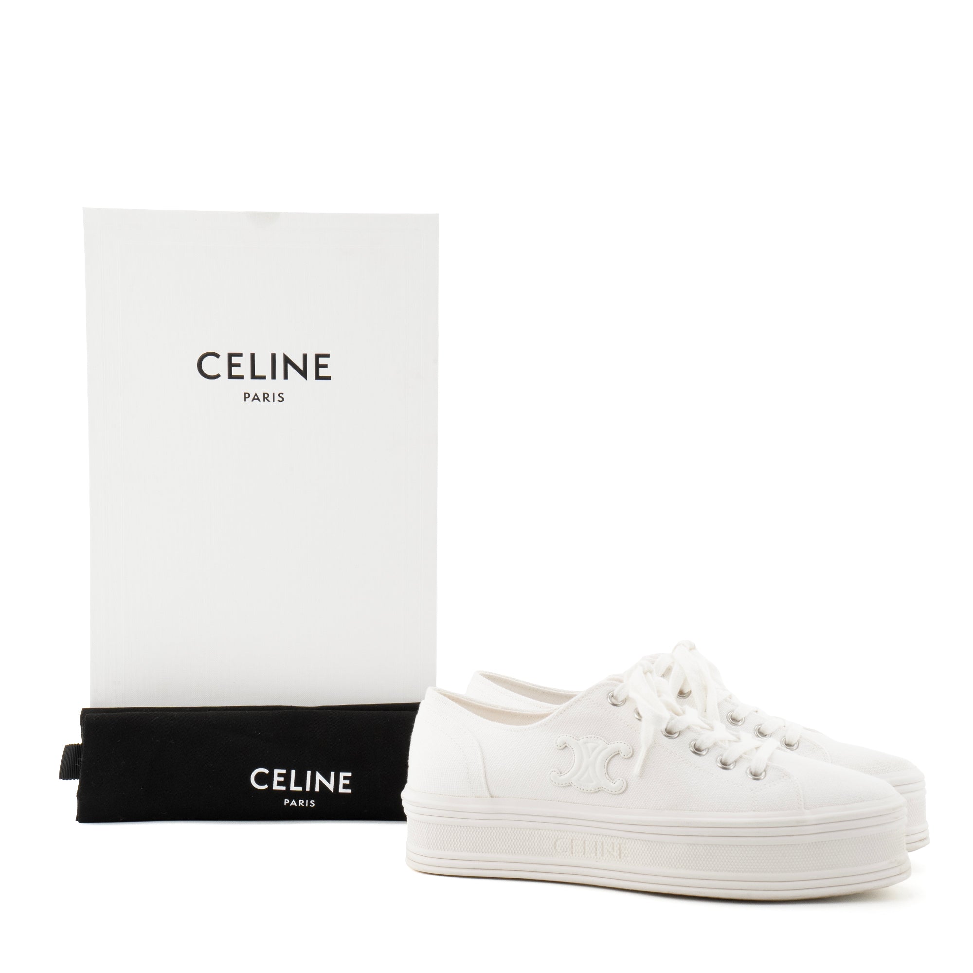 CELINE - Sneakers Jane Celine en toile blanche et cuir (T37)