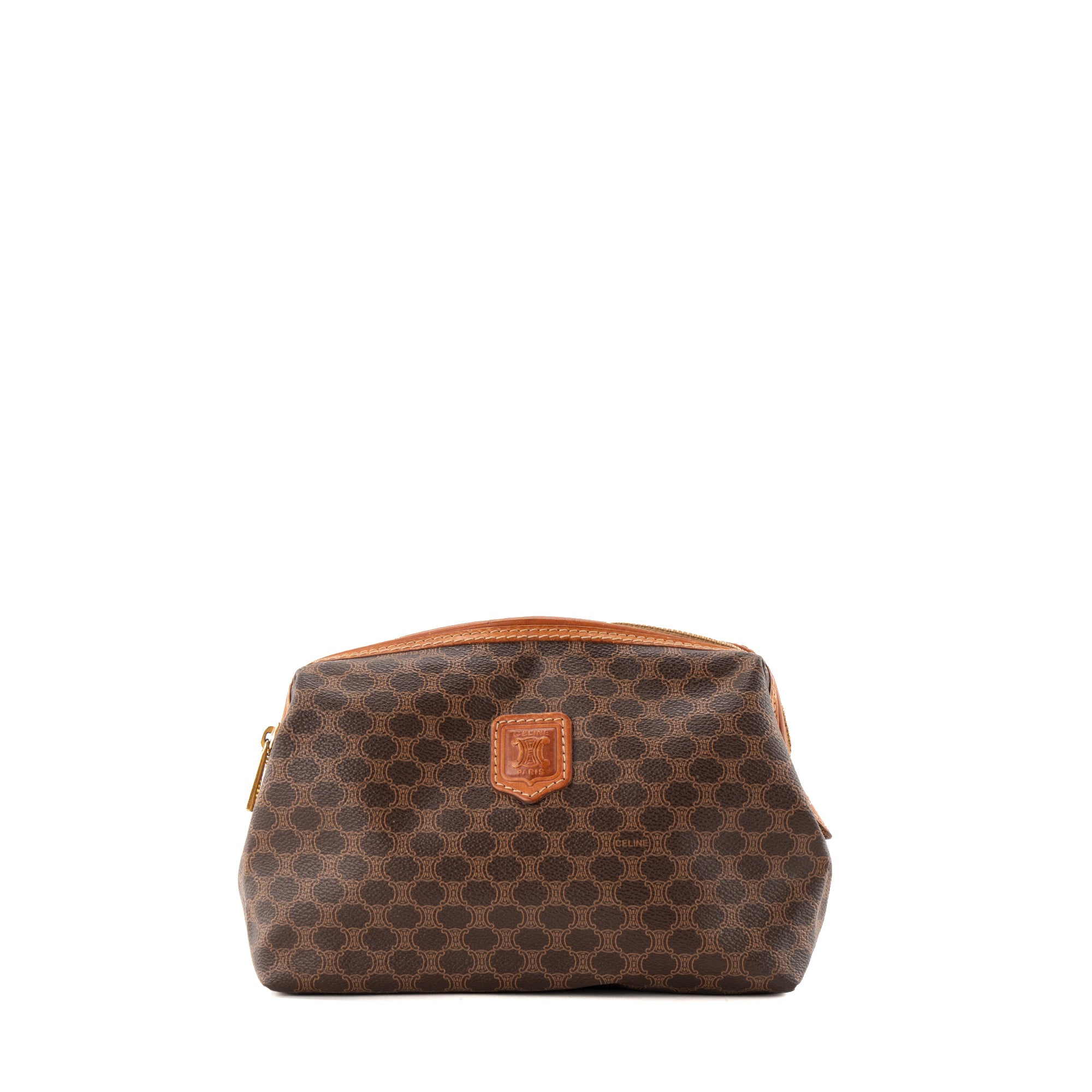 CÉLINE - Trousse de Toilette Celine en toile enduite macadam marron vintage