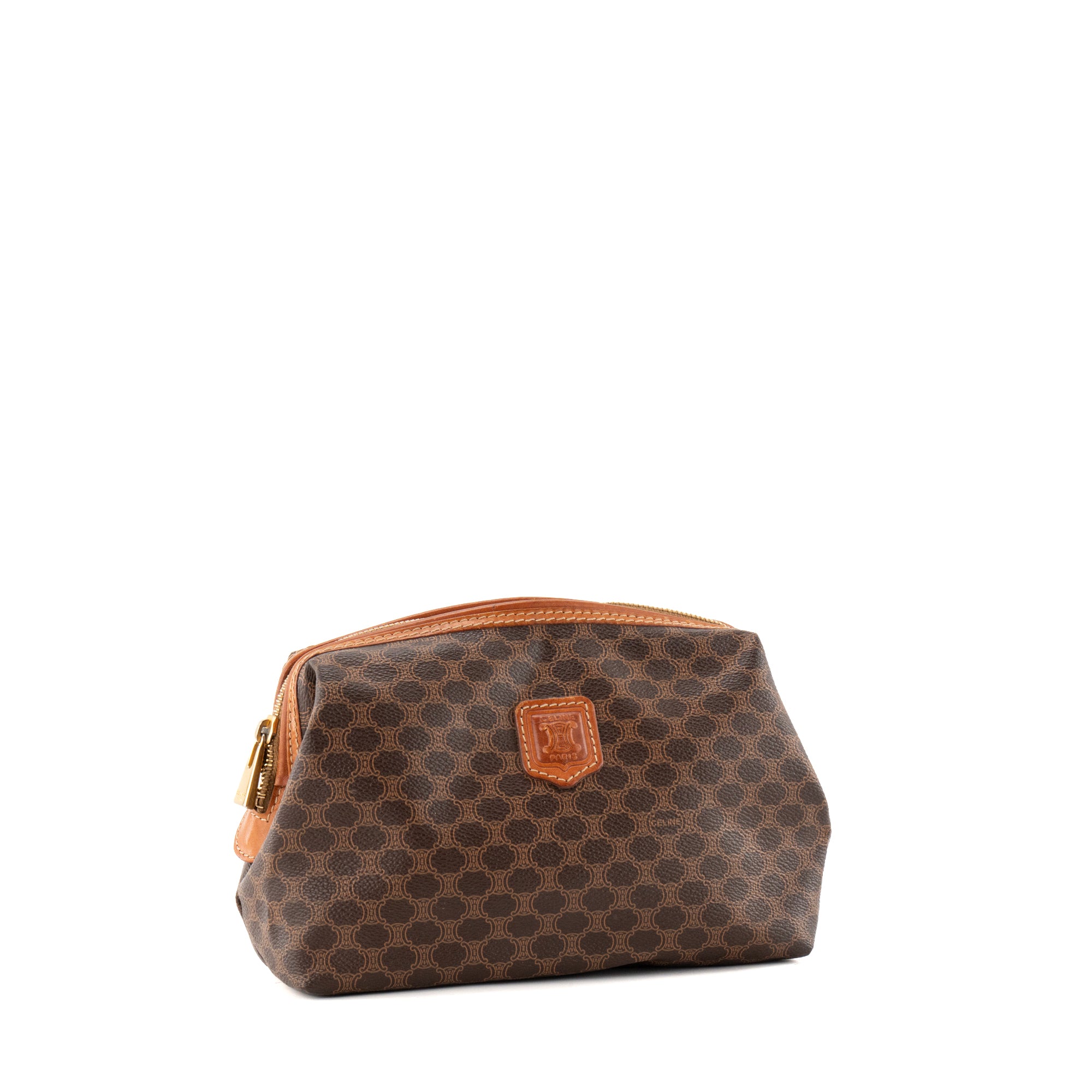 CÉLINE - Trousse de Toilette Celine en toile enduite macadam marron vintage
