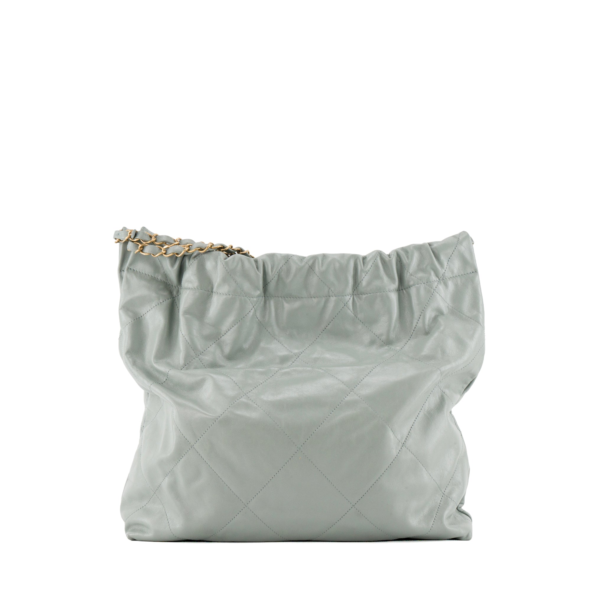 CHANEL - Sac à épaule Chanel 22 en cuir froissé bleu/gris
