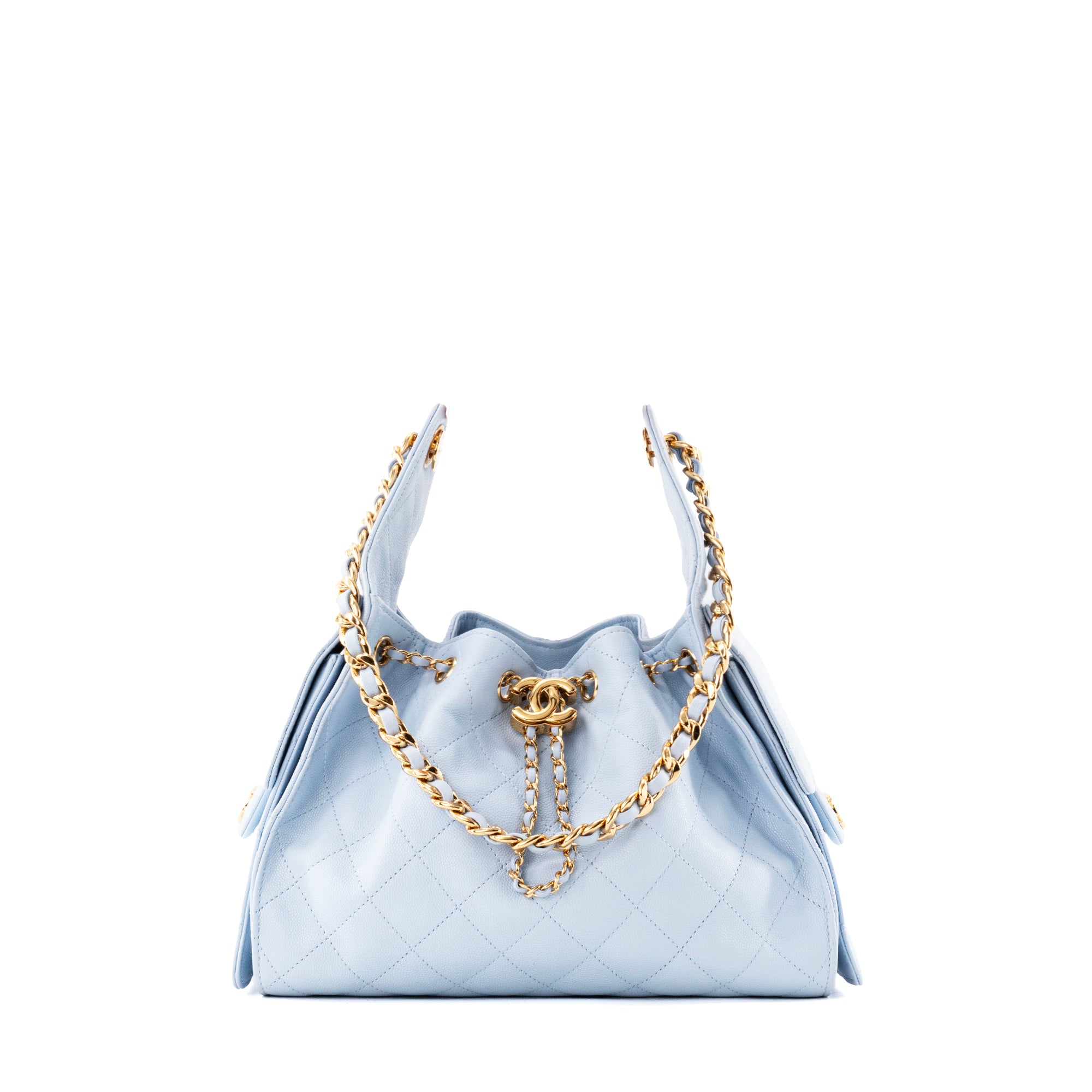 CHANEL - Sac à épaule Chanel 25 small en cuir bleu light blue