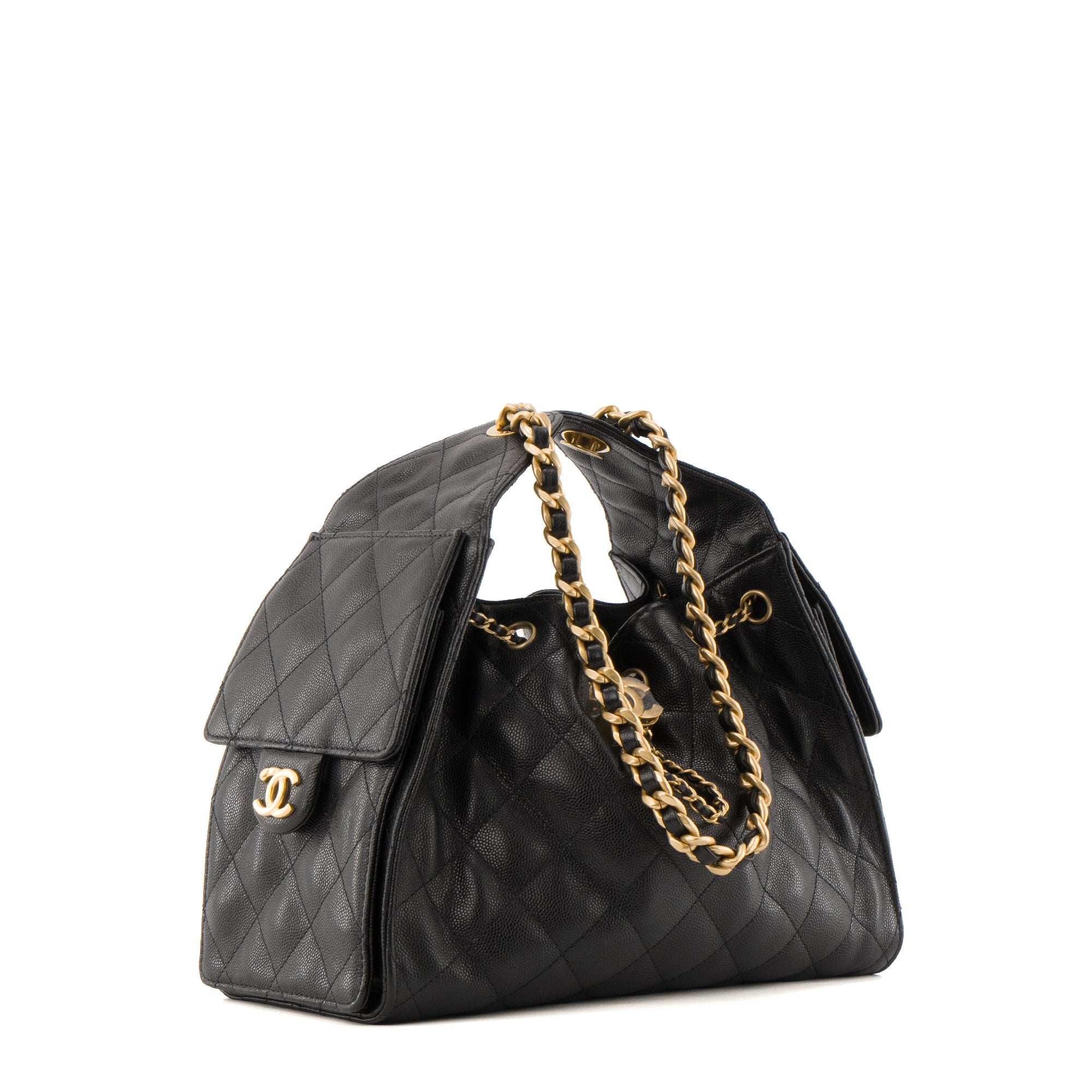 CHANEL - Sac à épaule Chanel 25 small en cuir caviar noir