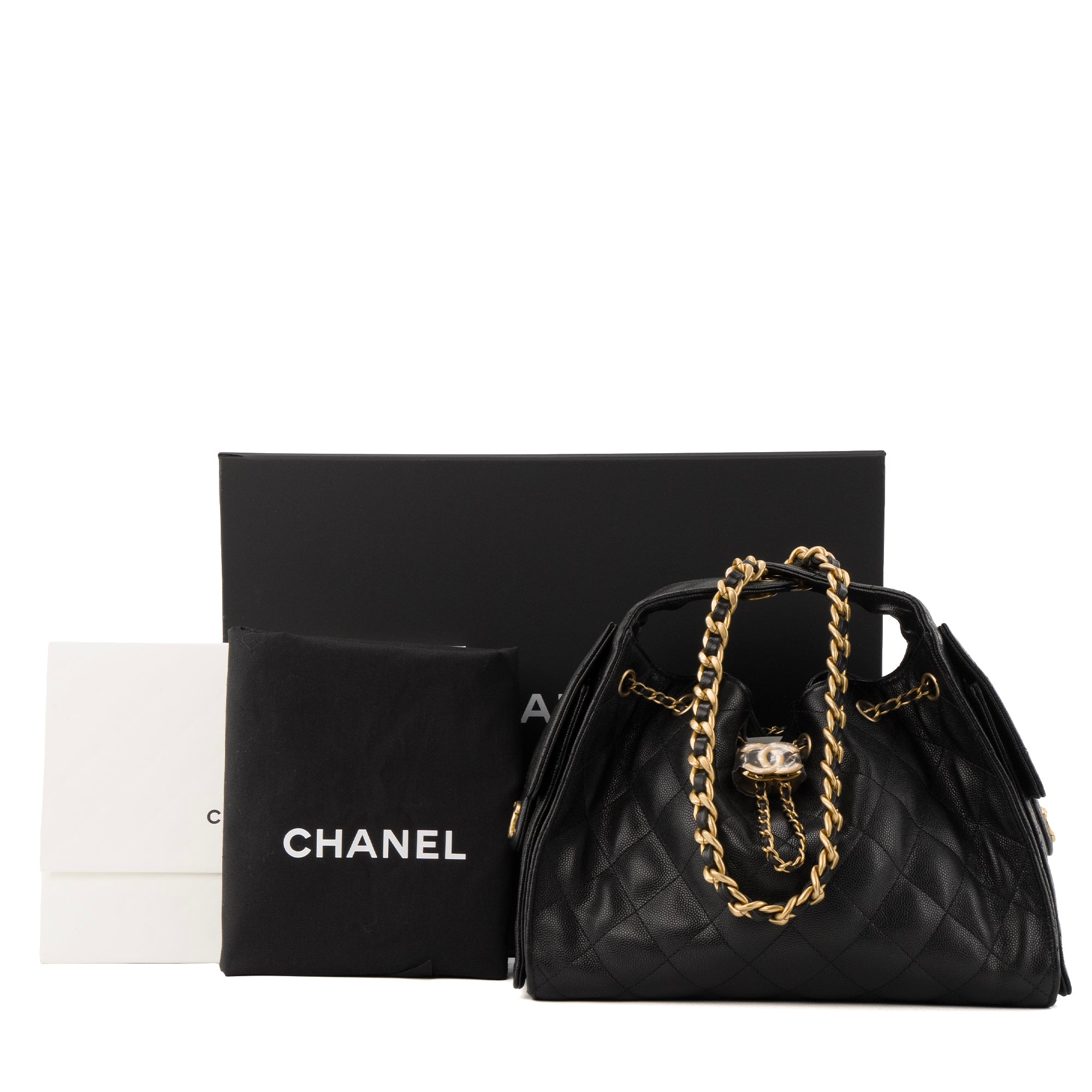 CHANEL - Sac à épaule Chanel 25 small en cuir caviar noir