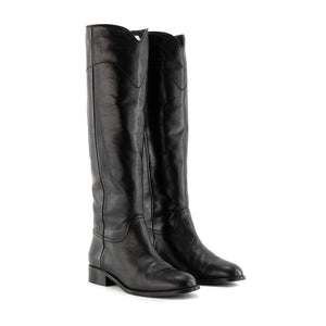 CHANEL - Bottes cavalière Chanel en cuir lisse noir (T38)