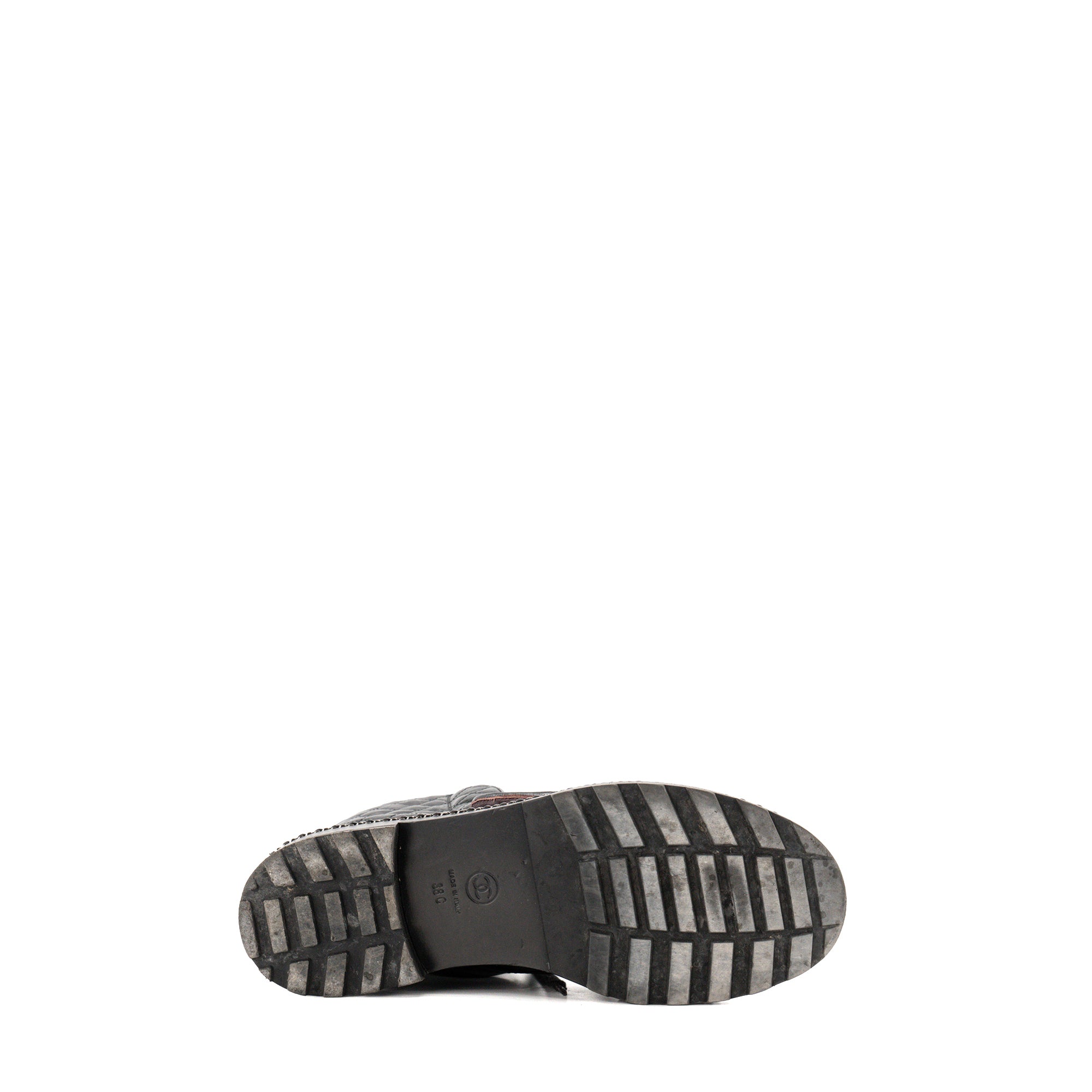 CHANEL - Boots motardes Chanel en cuir noir (T38)