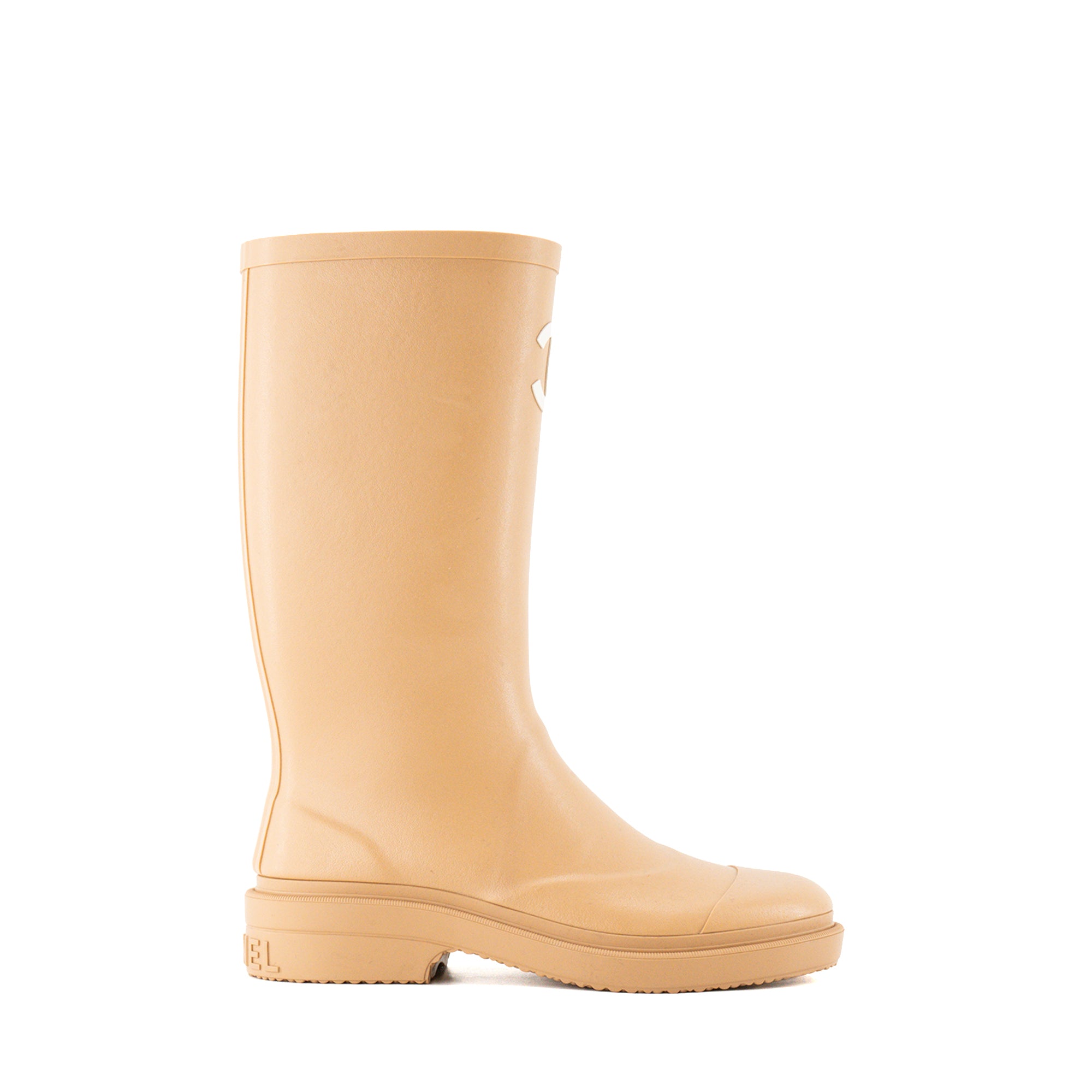 CHANEL - Bottes de pluie Chanel en caoutchouc beige (T36)