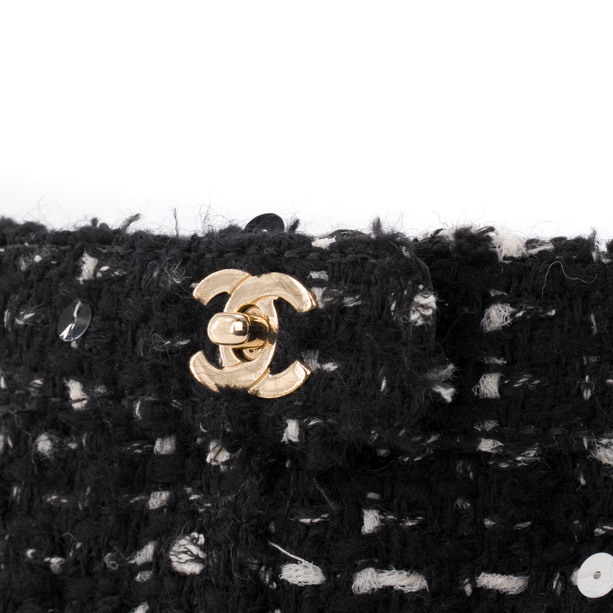 CHANEL - Bottines Chanel en tweed noir et sequins (T38)