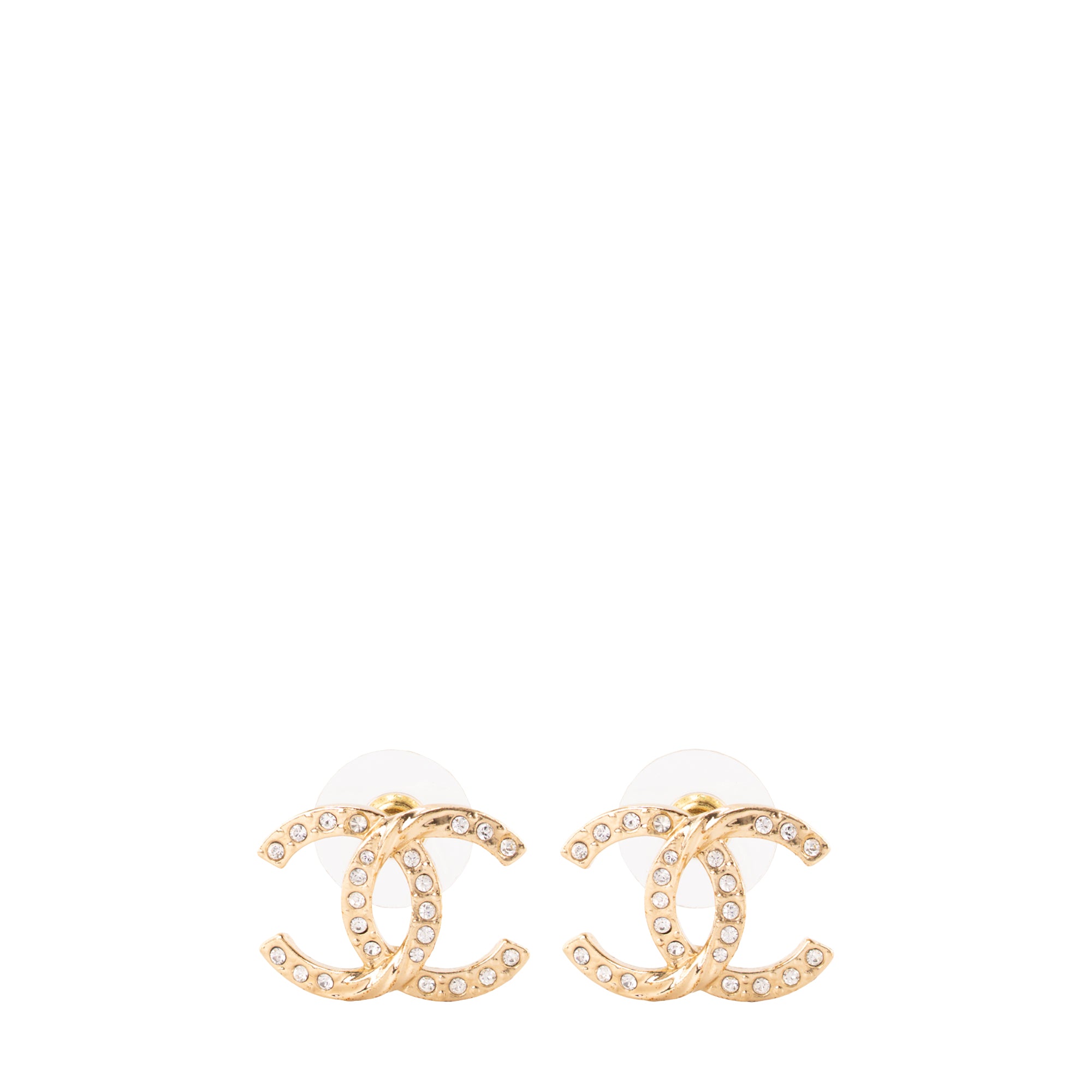 CHANEL - Boucles d'oreilles Chanel métal doré et strass blanc