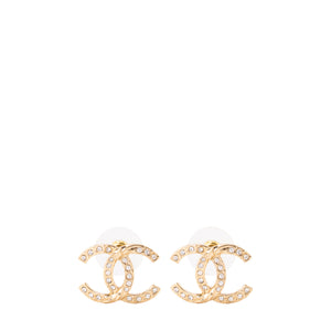 CHANEL - Boucles d'oreilles Chanel métal doré et strass blanc