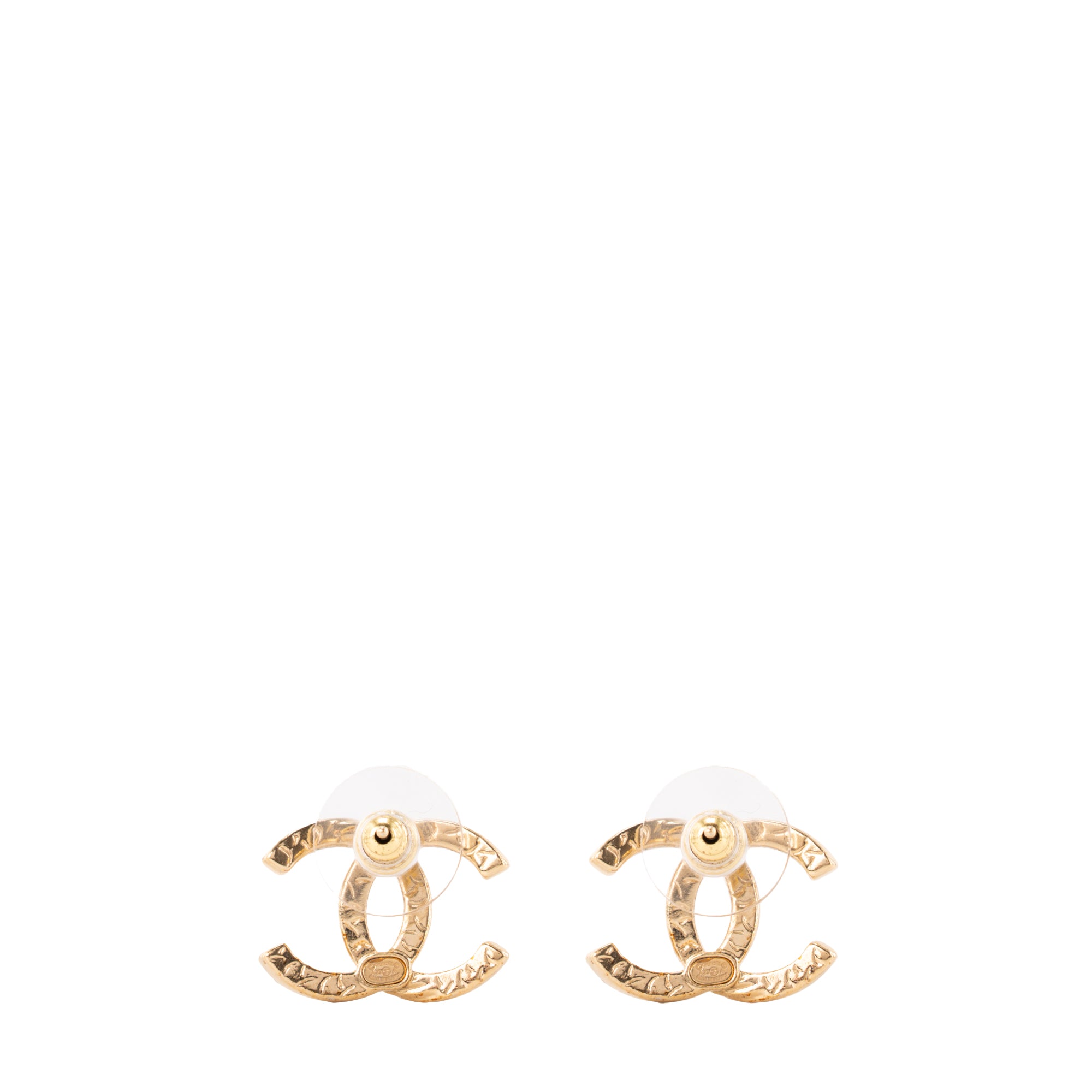 CHANEL - Boucles d'oreilles Chanel métal doré et strass blanc