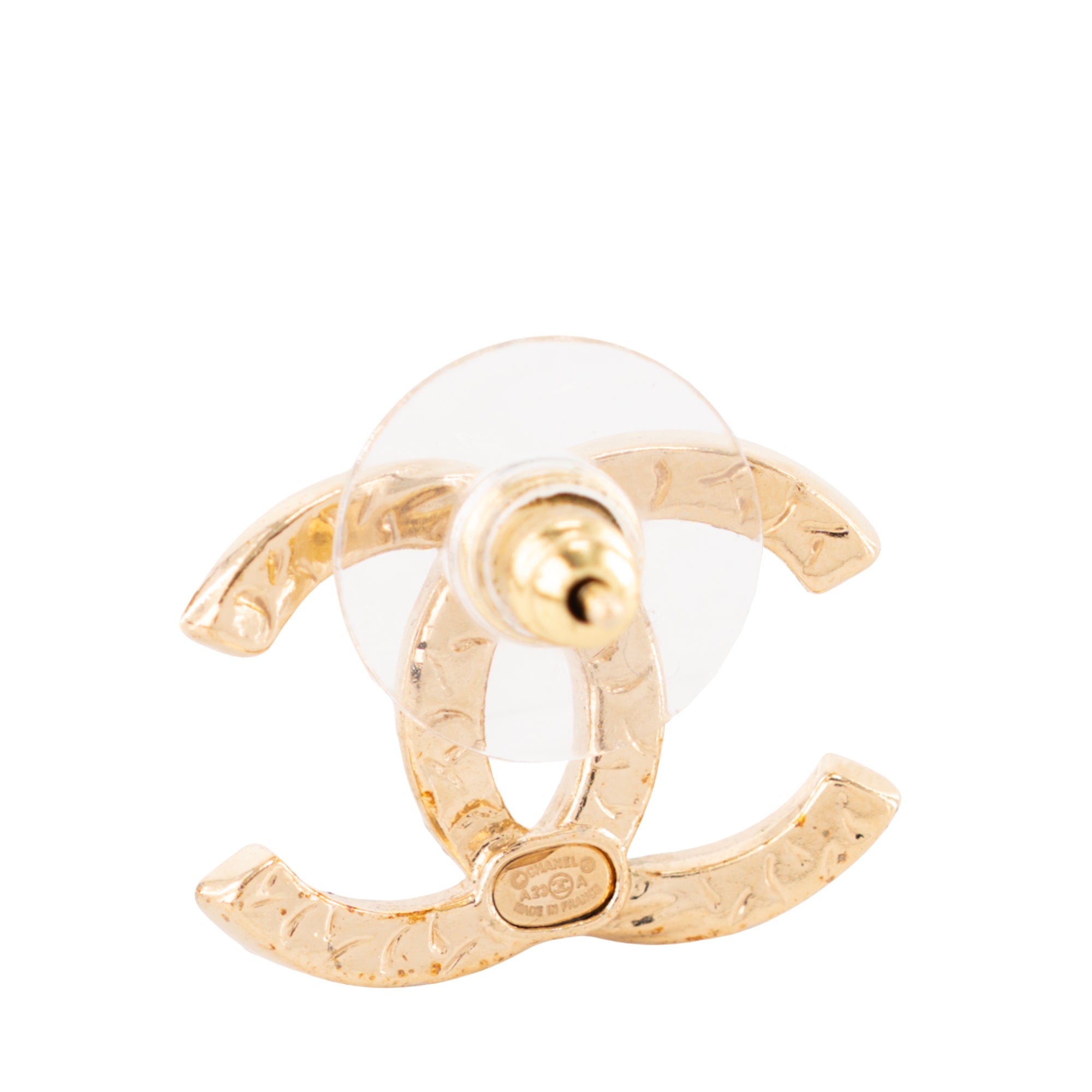 CHANEL - Boucles d'oreilles Chanel métal doré et strass blanc